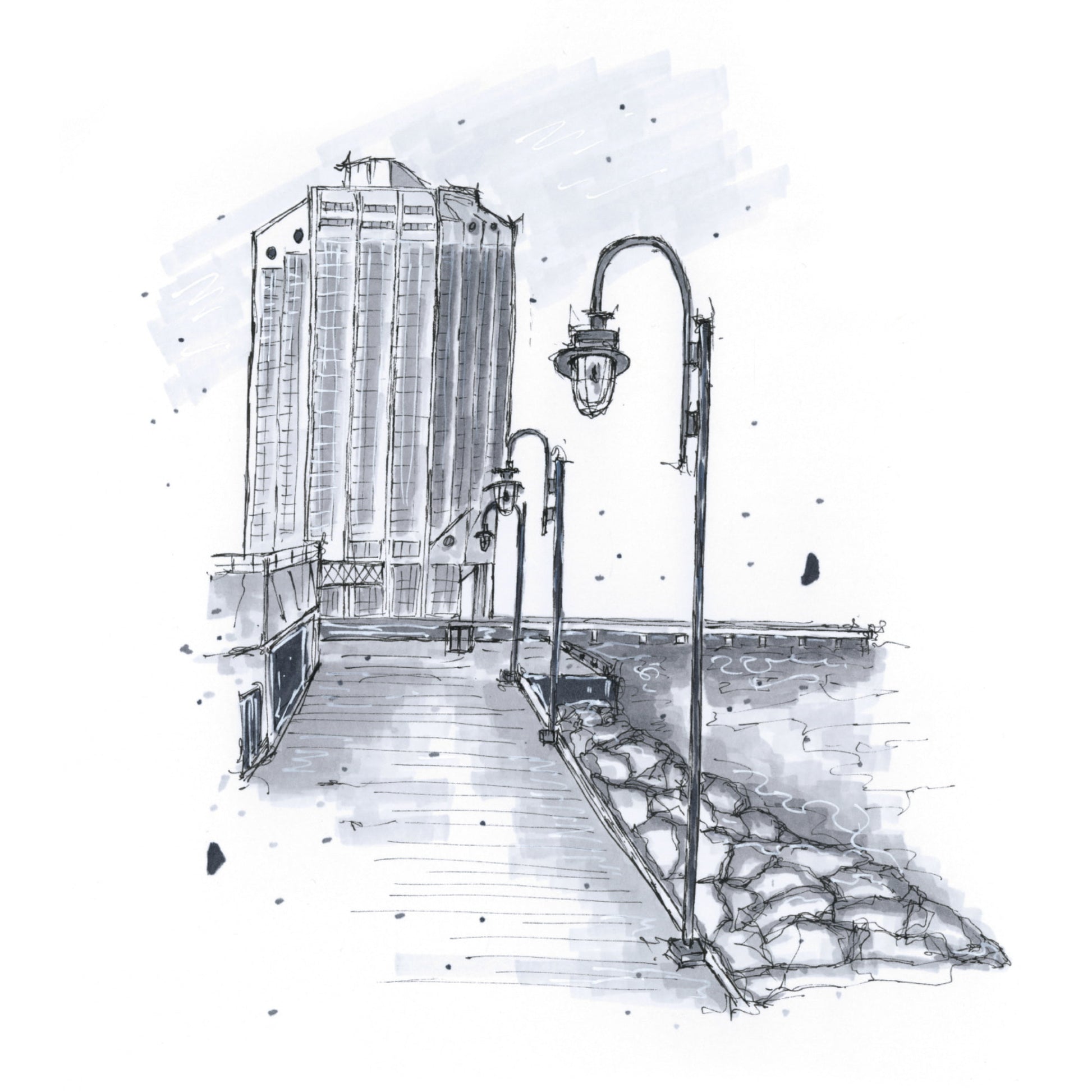 DTS0032 - Purdy's Wharf Halifax Nova Scotia Sketch, Art Print - Artwork Print Sketch 2 - Downtown Sketcher