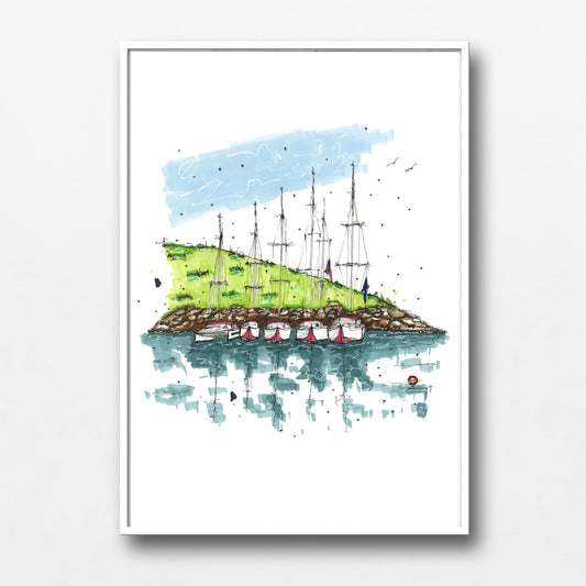 Anchored Sailboats, Lunenburg, Nova Scotia, Greeting Card, Downtownsketcher, Wynand van Niekerk,  DTS0047