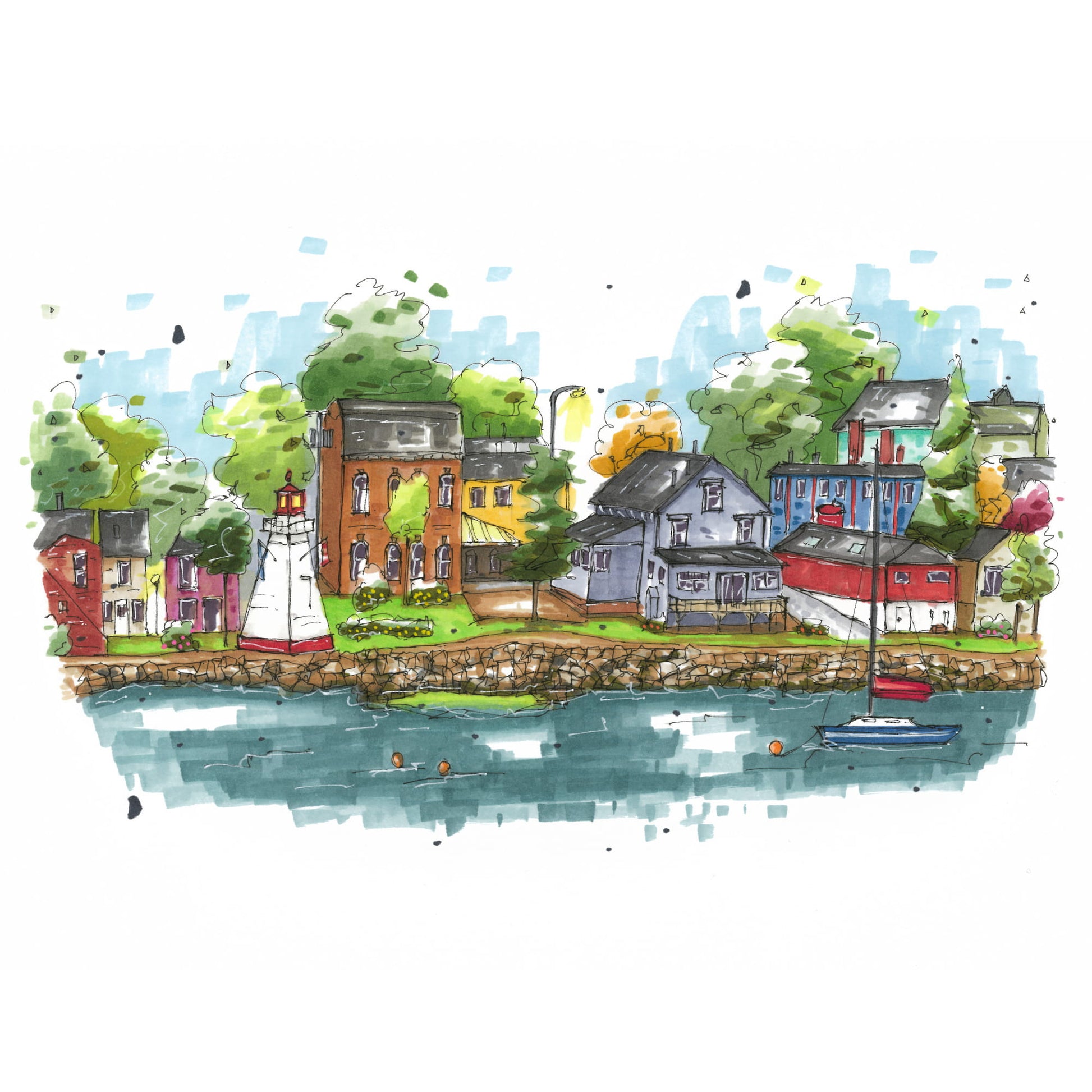 Annapolis Royal Waterfront, The Cradle of our Nation, Greeting Card, Urban Sketch, Greeting Card, Downtown Sketcher, Wynand van Niekerk