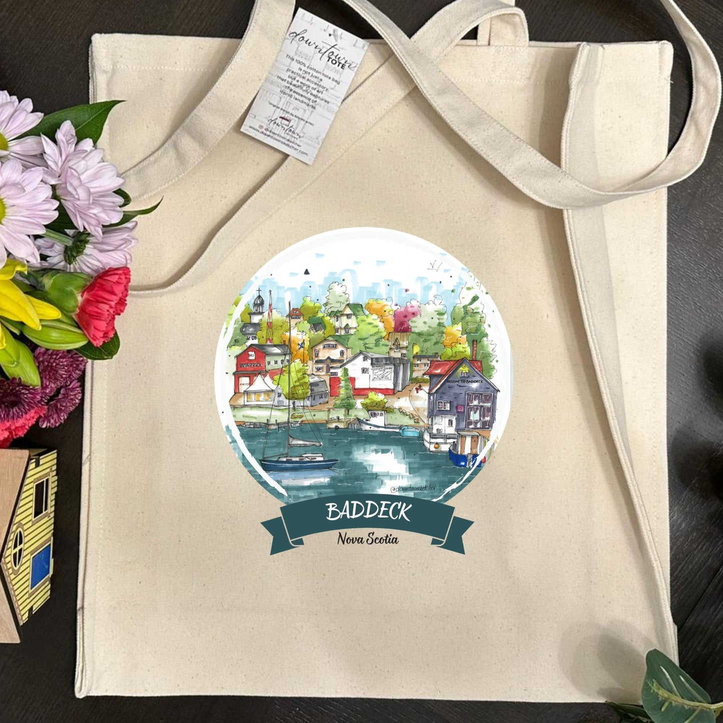 Baddeck Waterfront, Nova Scotia - Tall - Downtown Tote - Downtown Sketcher