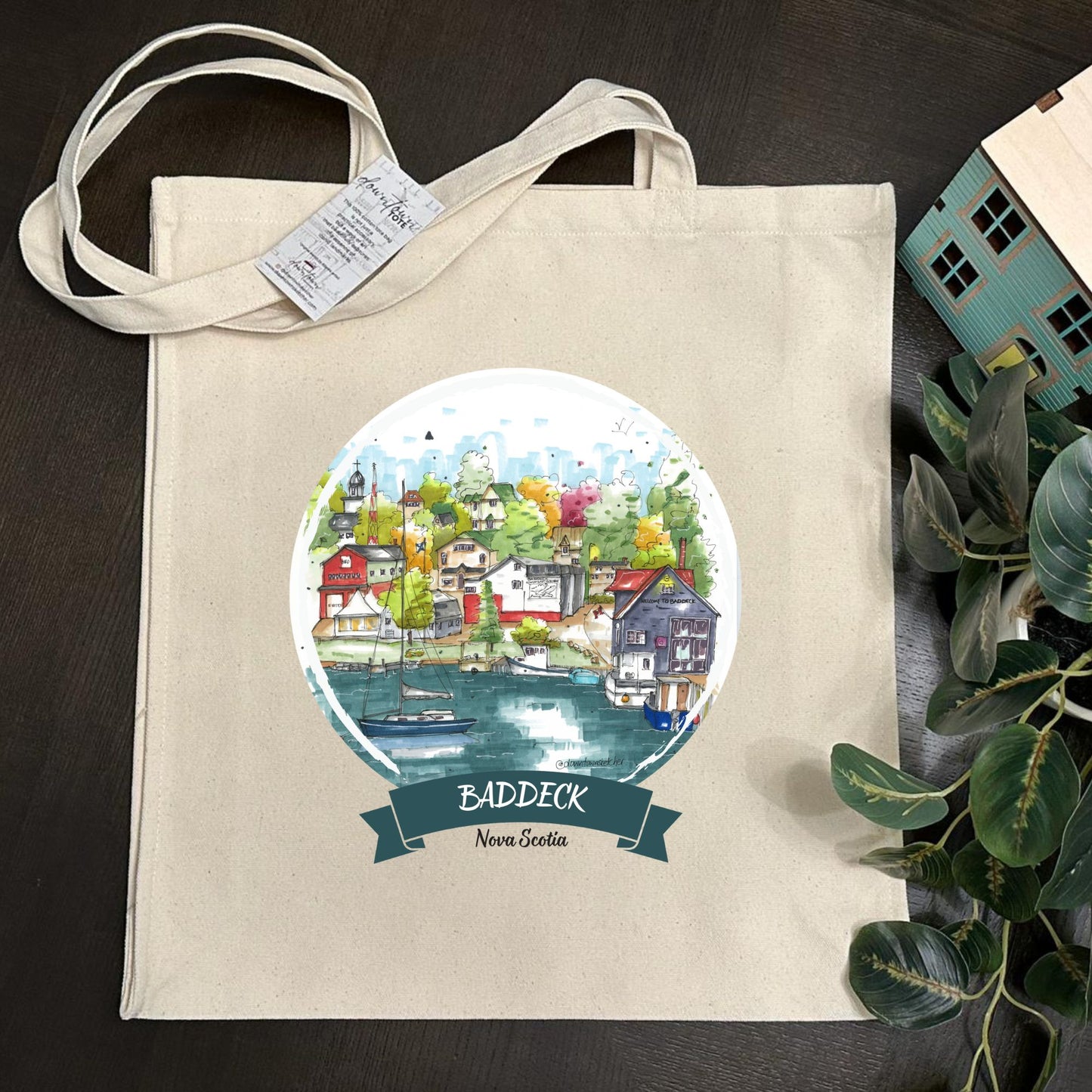 Baddeck Waterfront, Nova Scotia - Tall - Downtown Tote - Downtown Sketcher