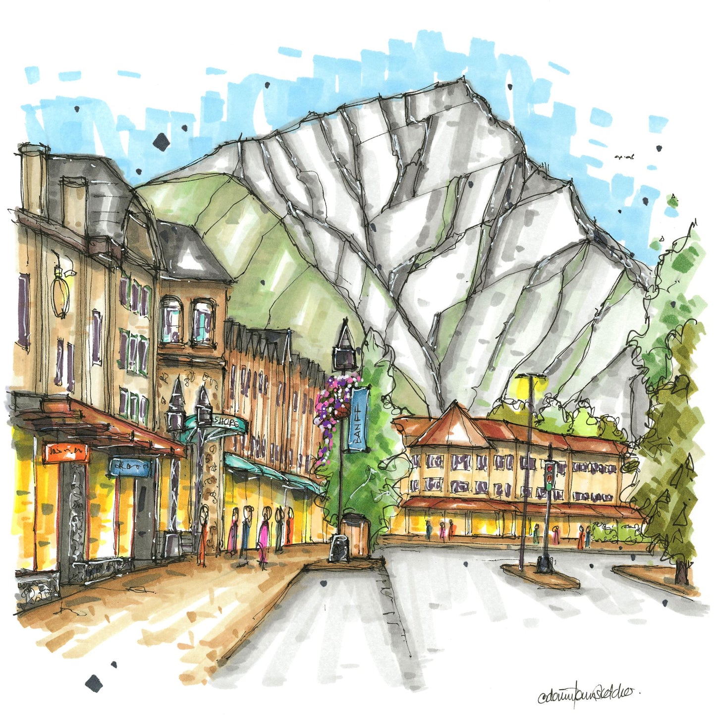 Banff, Banff National Park  - Greeting Card - Downtown Sketcher