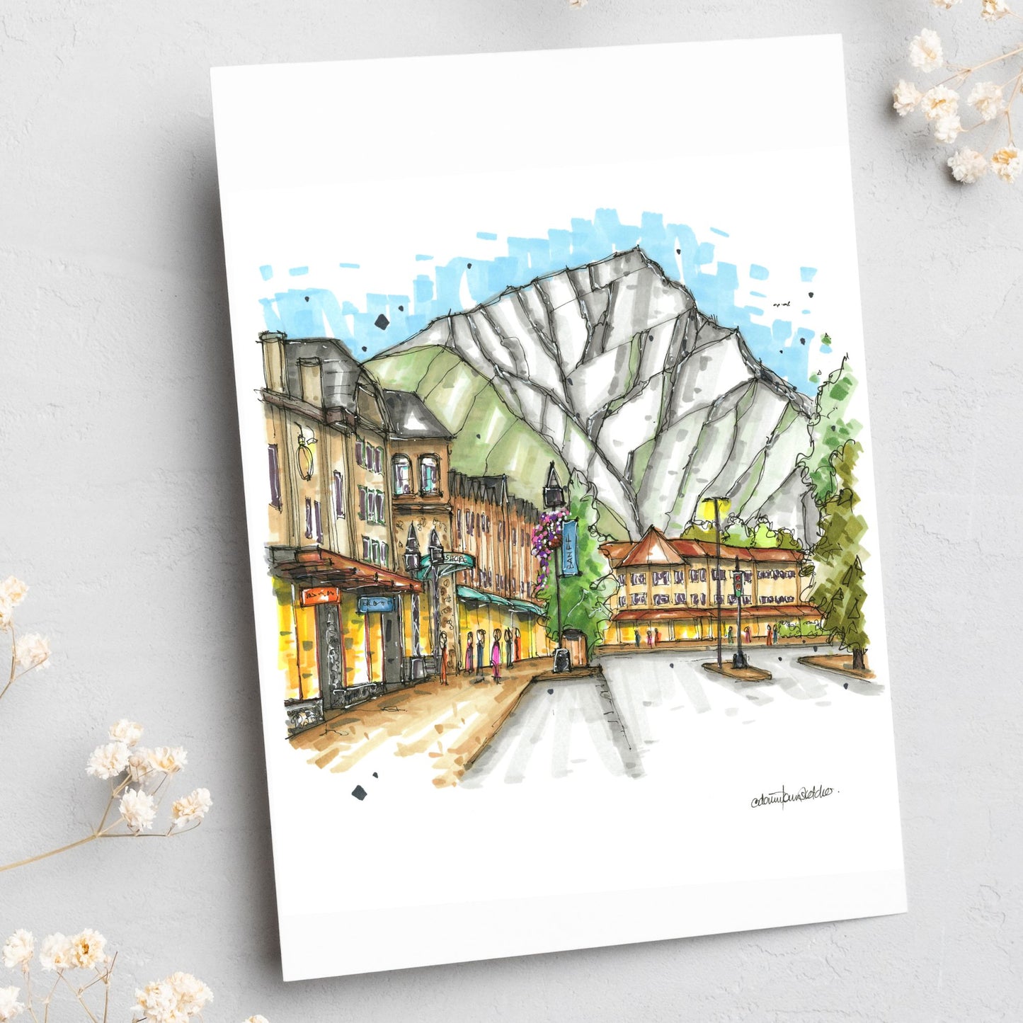 Banff, Banff National Park  - Greeting Card - Downtown Sketcher