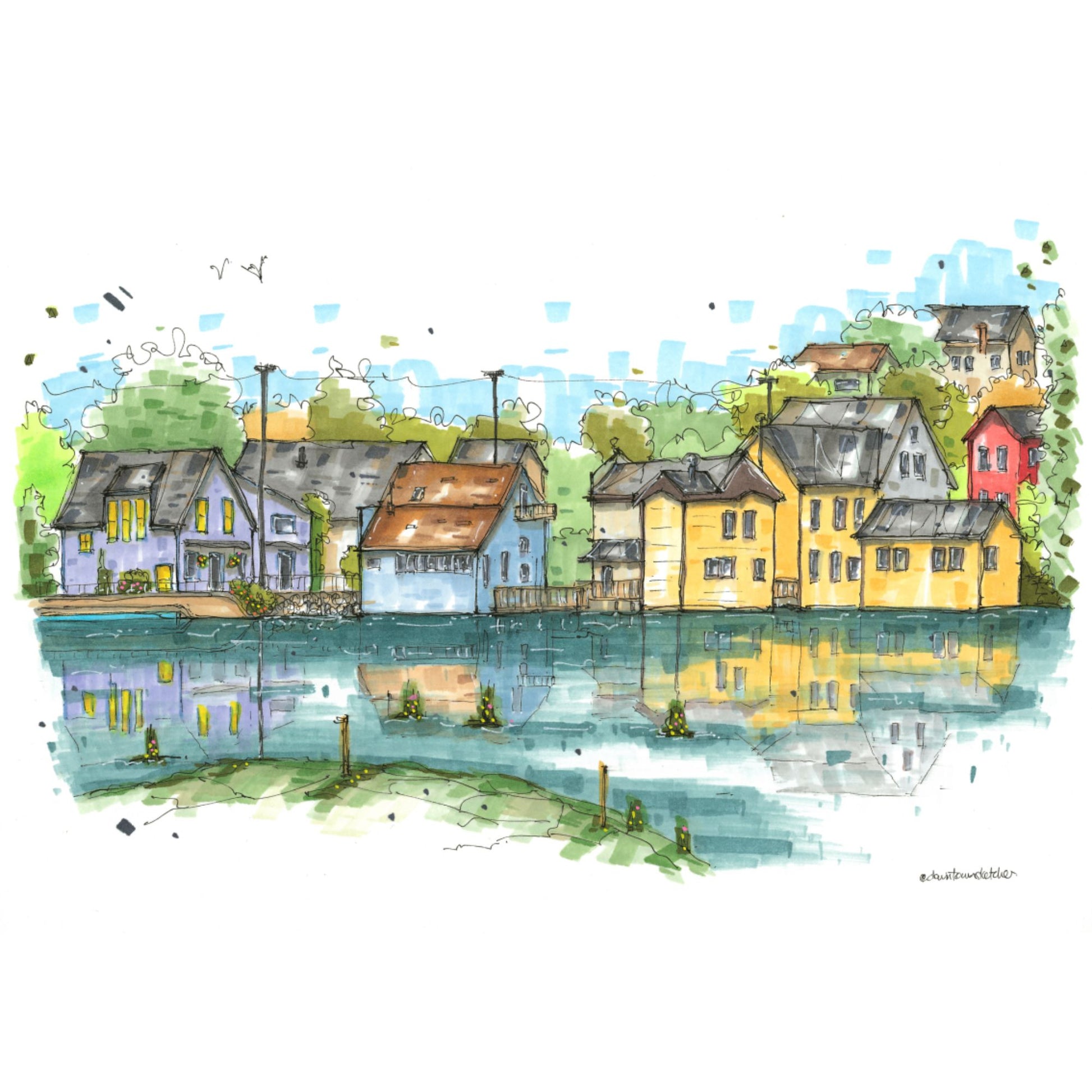 Bear River High Tide, Nova Scotia, Greeting Card - Downtown Sketcher