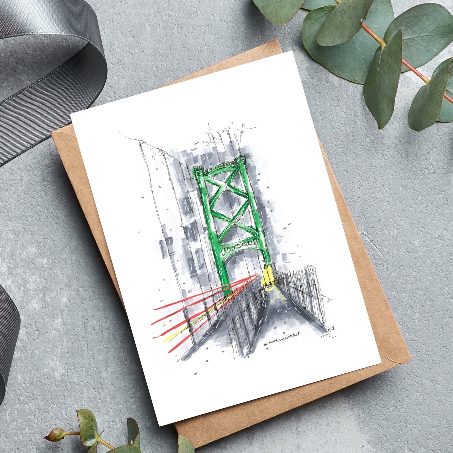 DTS0013- Macdonald Bridge - Halifax - Storefront Sketch – Greeting Card with Envelope – Downtown Sketcher – Wynand van Niekerk (2)