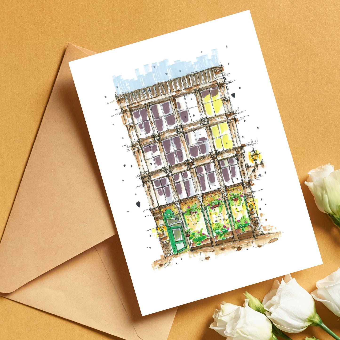 DTS0020 - Le Petit Dep - Storefront Sketch – Greeting Card with Envelope – Downtown Sketcher – Wynand van Niekerk