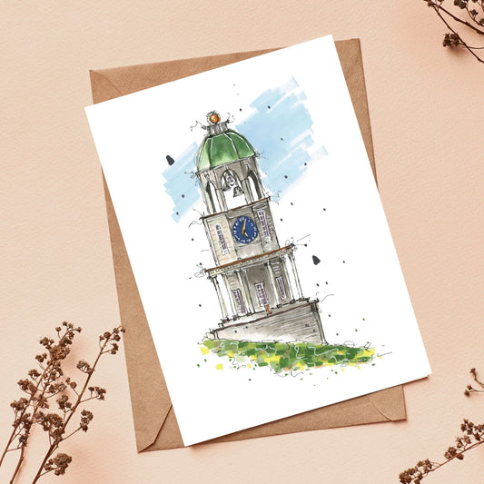 DTS0024 - The Citadel Clock Tower - Halifax - Storefront Sketch – Greeting Card with Envelope – Downtown Sketcher – Wynand van Niekerk (1)
