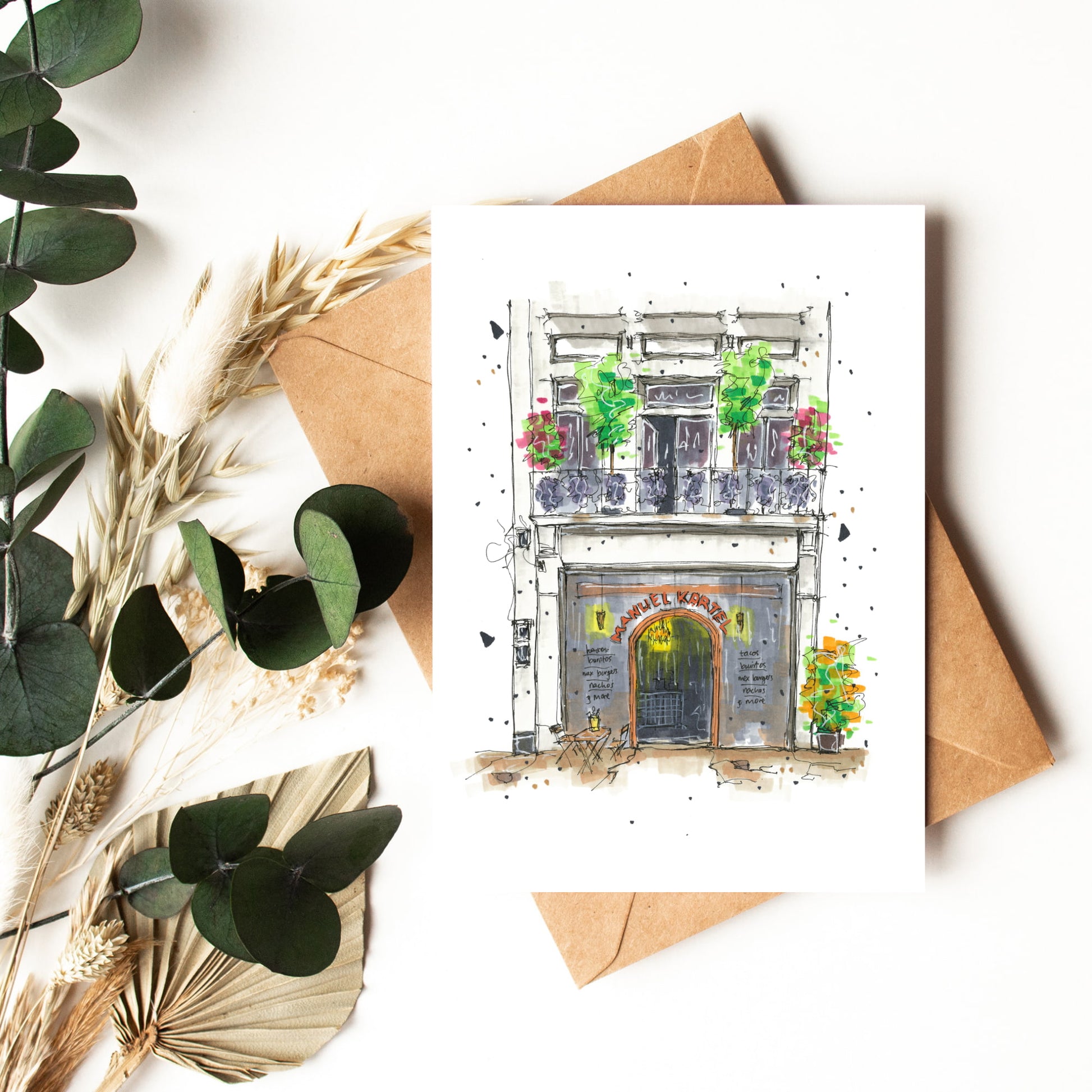 DTS0026 - Manuel Kartel - Storefront Sketch – Greeting Card with Envelope – Downtown Sketcher – Wynand van Niekerk