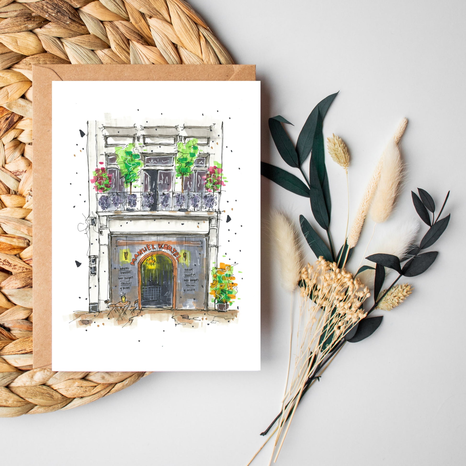 DTS0026 - Manuel Kartel - Storefront Sketch – Greeting Card with Envelope – Downtown Sketcher – Wynand van Niekerk