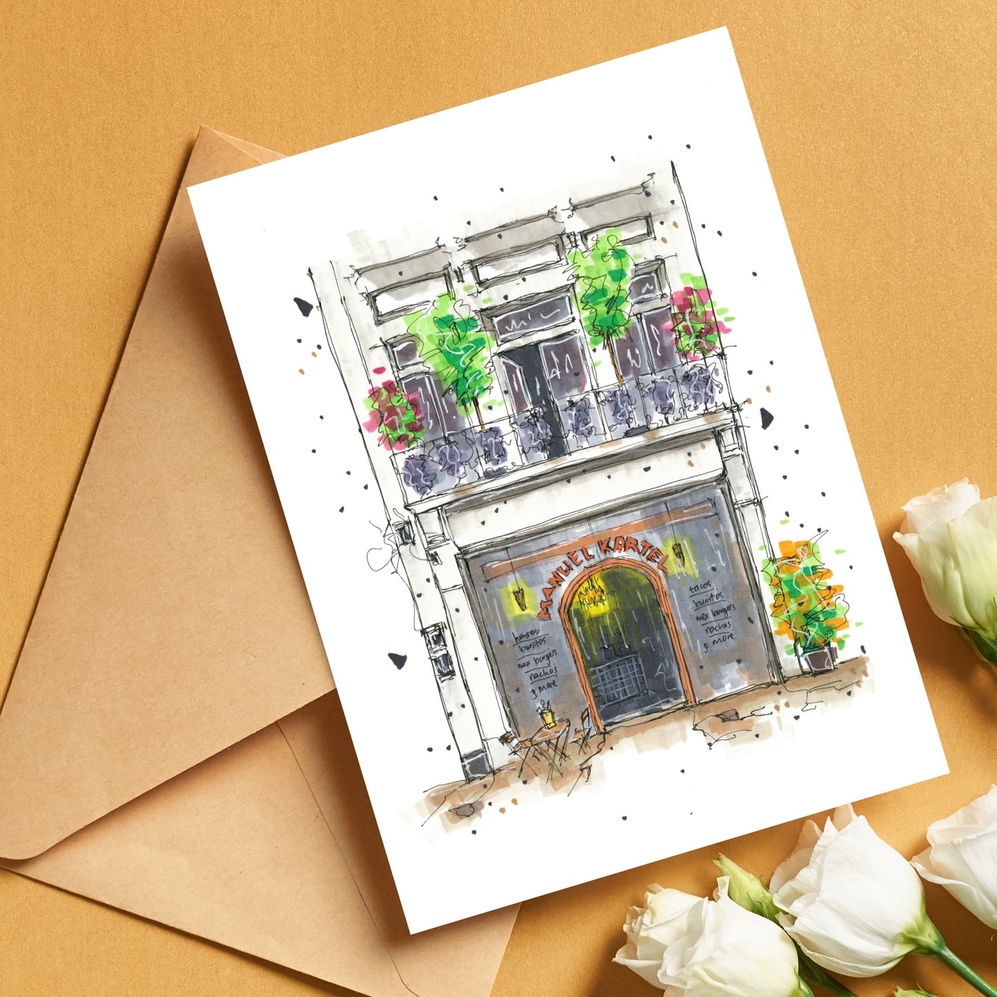 DTS0026 - Manuel Kartel - Storefront Sketch – Greeting Card with Envelope – Downtown Sketcher – Wynand van Niekerk