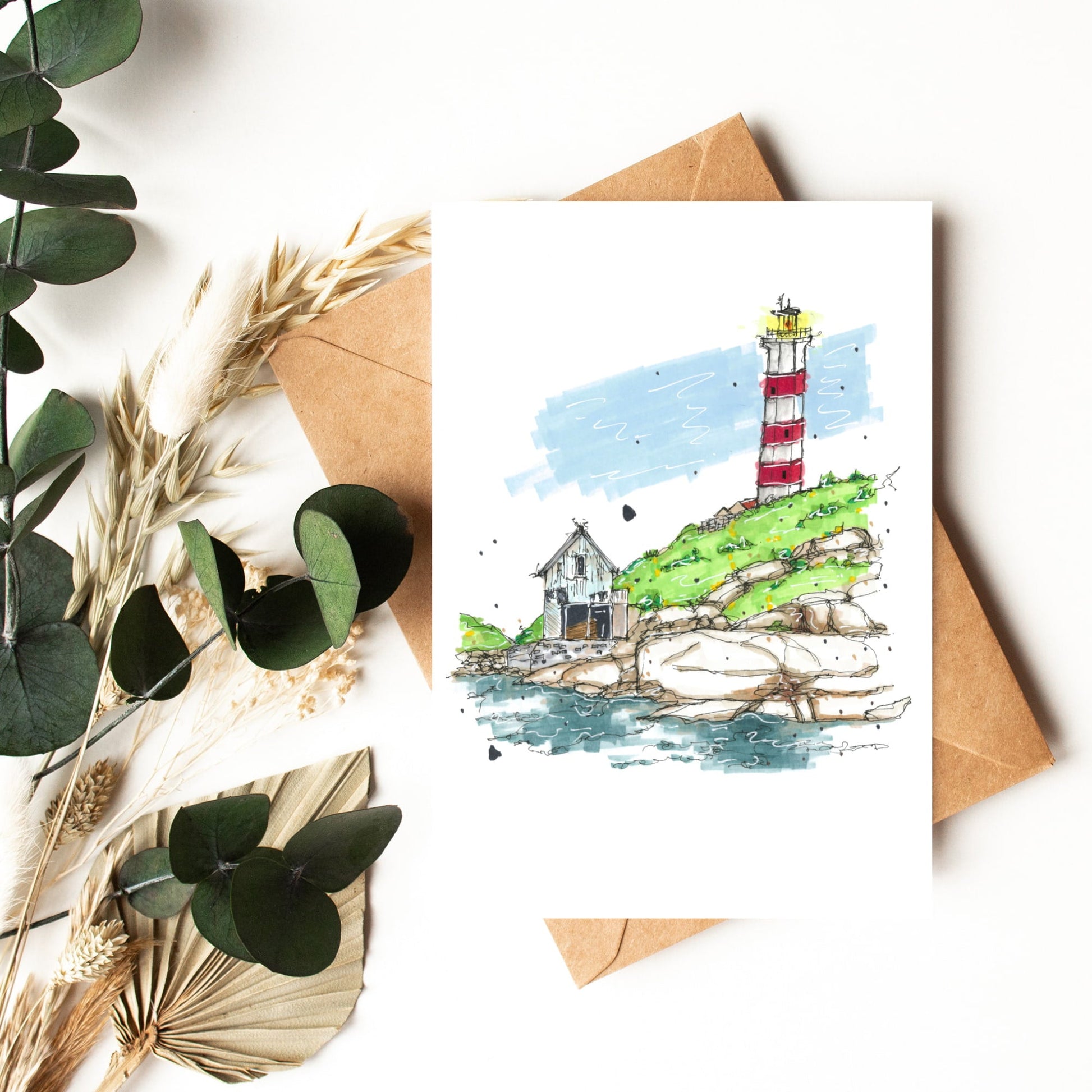 Sambro Island Lighthouse- Halifax - Storefront Sketch – Greeting Card with Envelope – Downtown Sketcher – Wynand van Niekerk