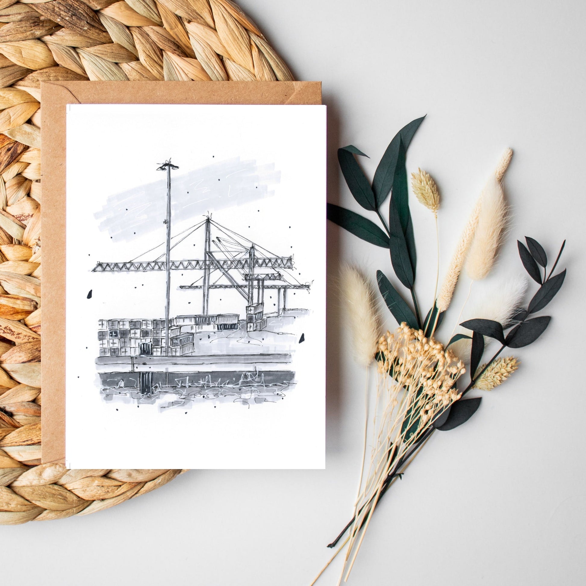 DTS0033-FairviewCoveContainerTerminal-Halifax-StorefrontSketch_GreetingCardwithEnvelope_DowntownSketcher_WynandvanNiekerk