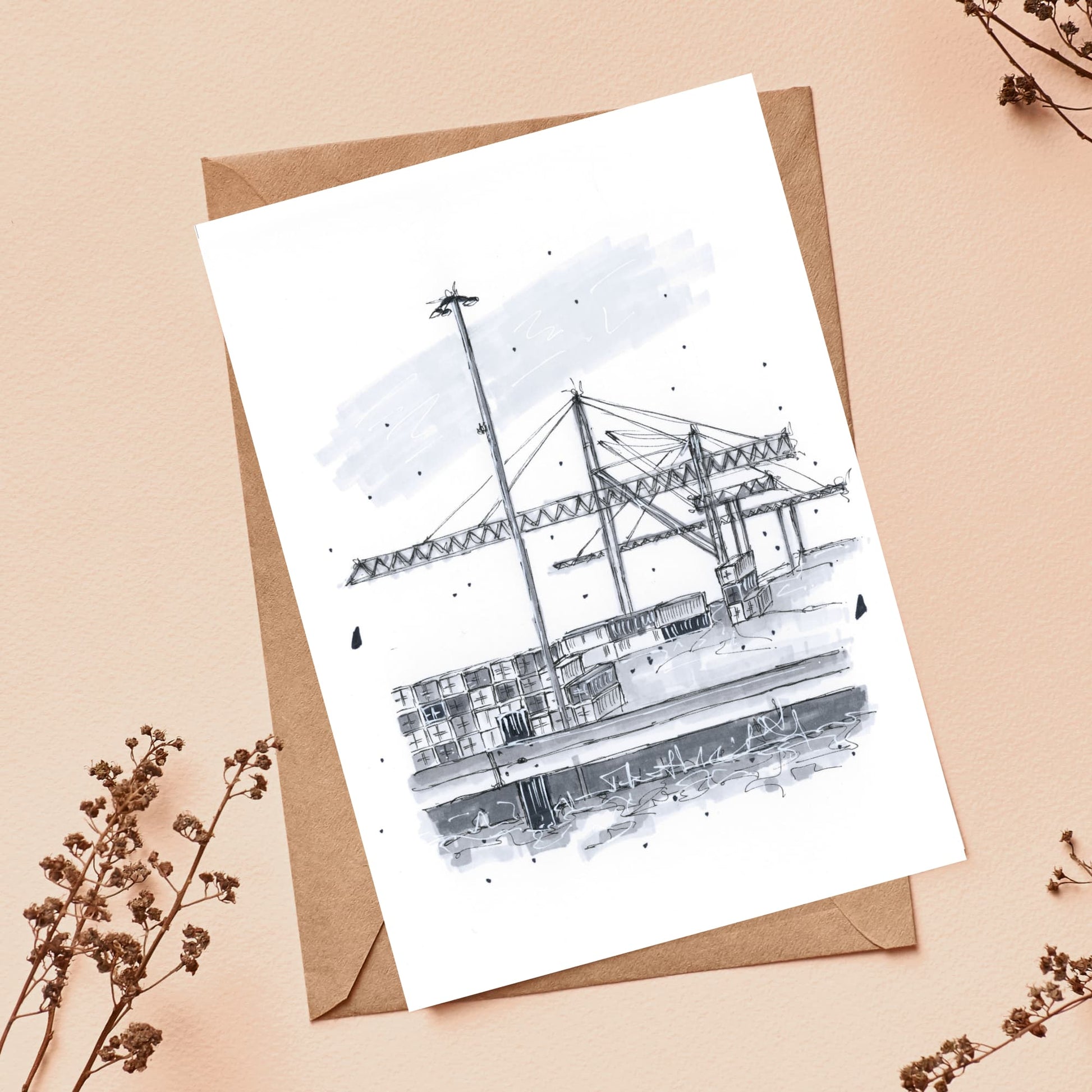 DTS0033-FairviewCoveContainerTerminal-Halifax-StorefrontSketch_GreetingCardwithEnvelope_DowntownSketcher_WynandvanNiekerk