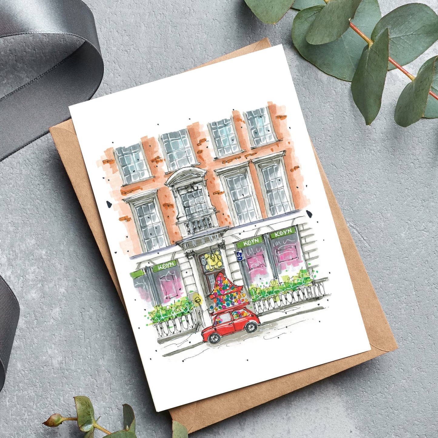 DTS0034 - Kyon - London - Storefront Sketch – Greeting Card with Envelope – Downtown Sketcher – Wynand van Niekerk
