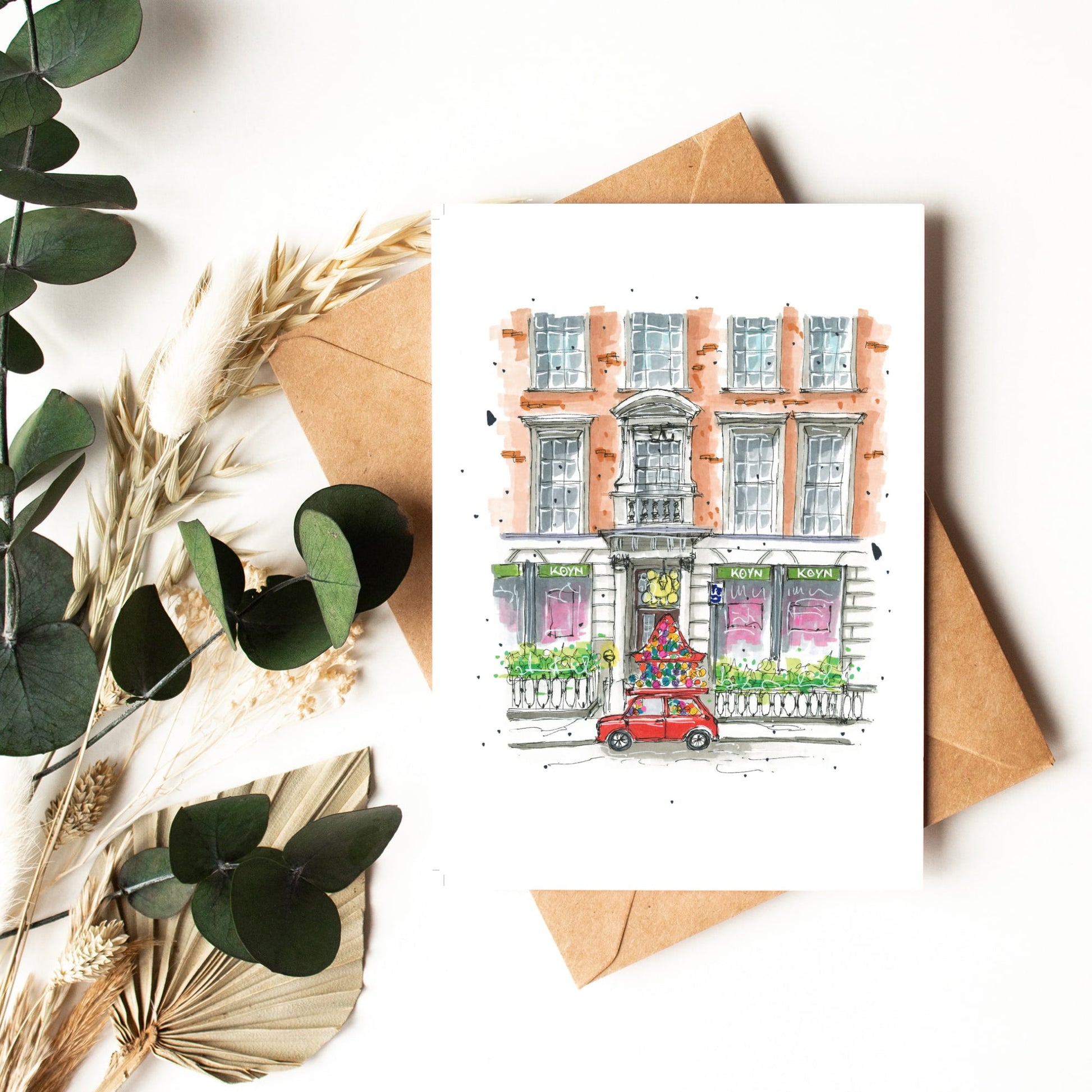 DTS0034 - Kyon - London - Storefront Sketch – Greeting Card with Envelope – Downtown Sketcher – Wynand van Niekerk