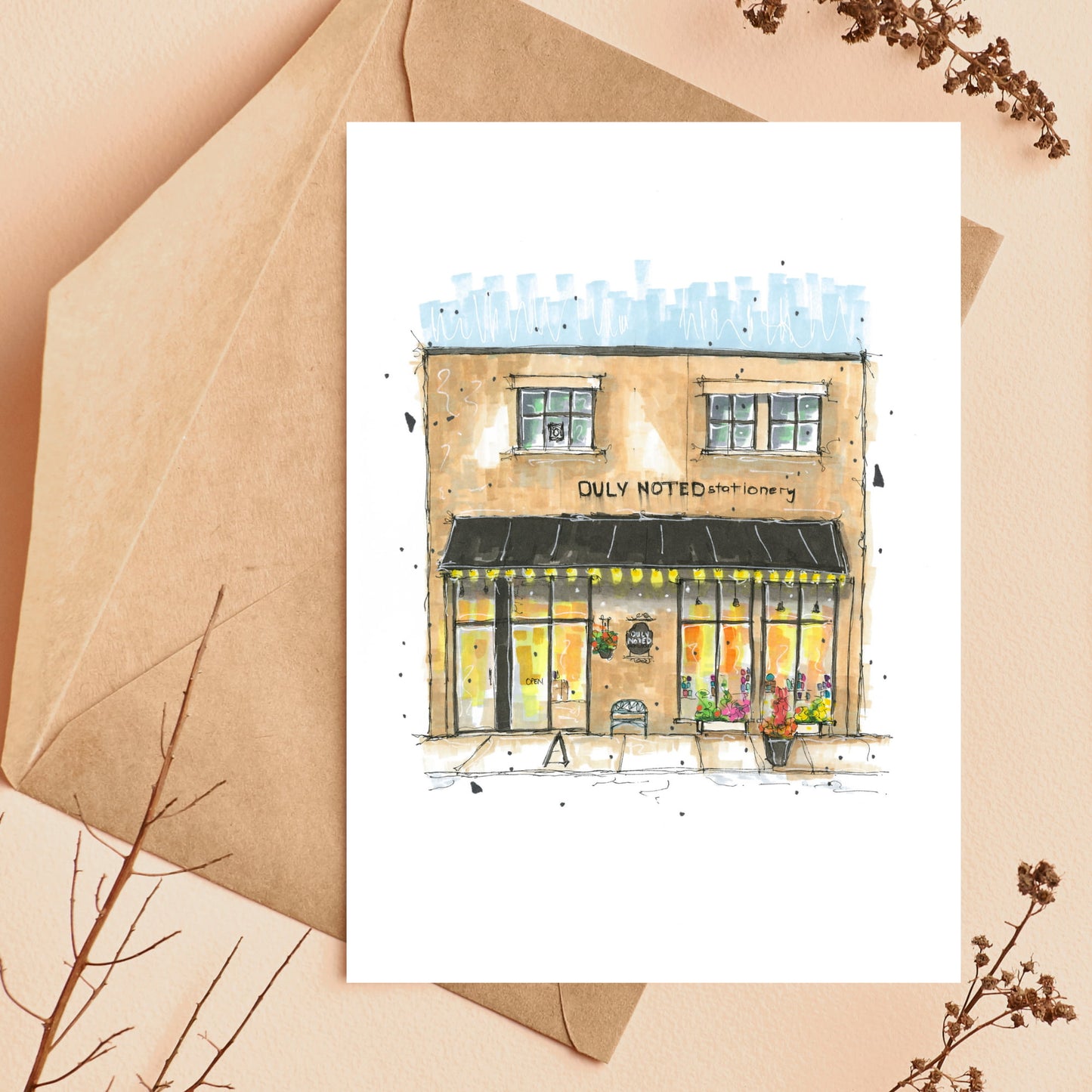 DTS0039 - Duly Noted Stationary, Halifax, Storefront Sketch, Greeting Card with Envelope, Downtown Sketcher, Wynand van Niekerk 