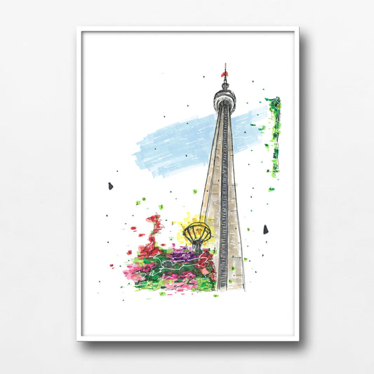 DTS0041 CN Tower Toronto,  Architectural Sketch, Corner Shop, Art print, Downtown Sketcher, Wynand van Niekerk 