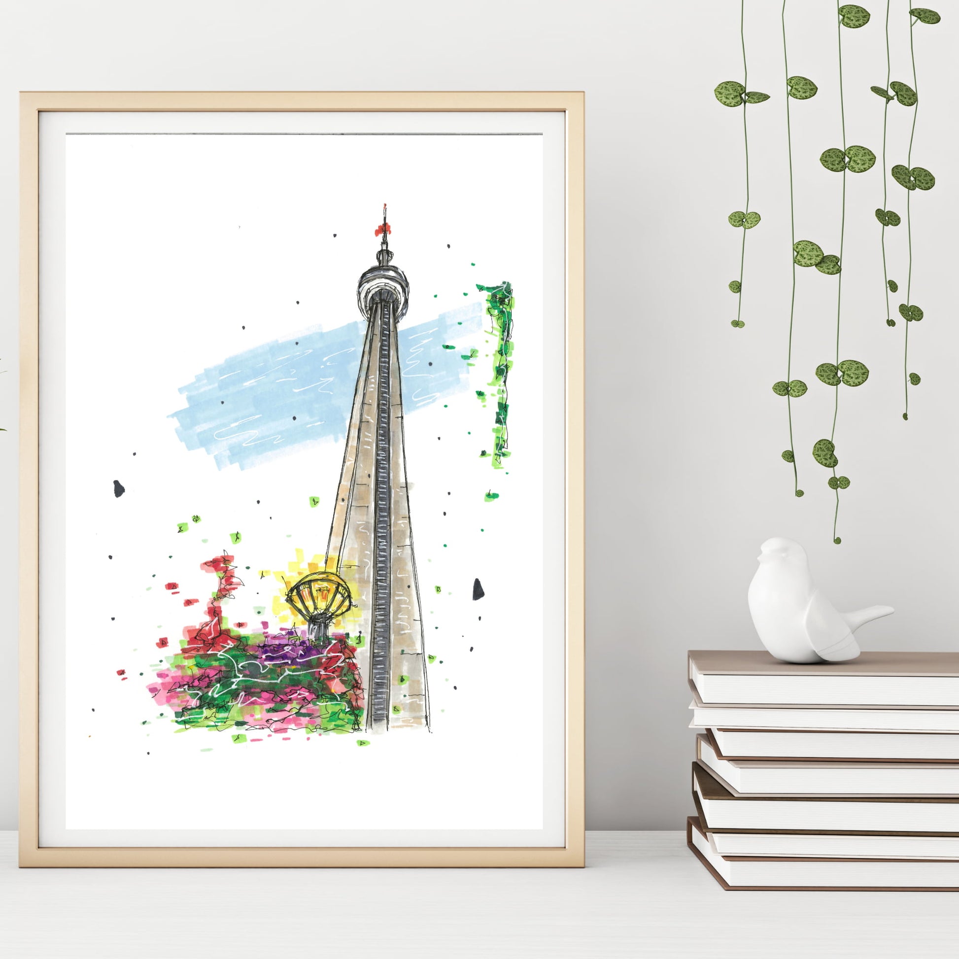 DTS0041 CN Tower Toronto,  Architectural Sketch, Corner Shop, Art print, Downtown Sketcher, Wynand van Niekerk 