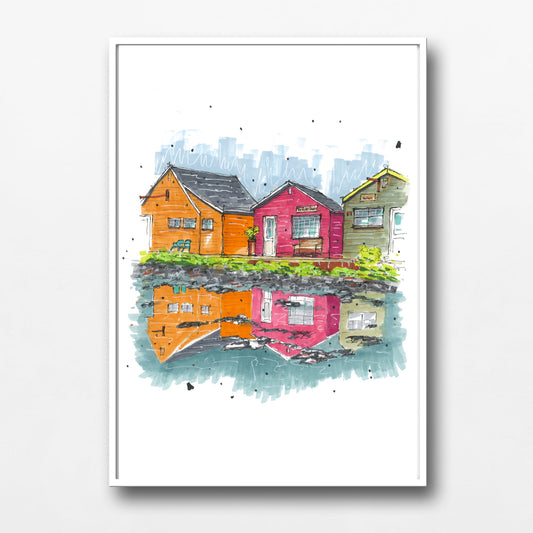 Fisherman's Cove Shop Reflections, Fisherman's Cove, Nova Scotia, Print, Downtownsketcher, Wynand van Niekerk, DTS0053