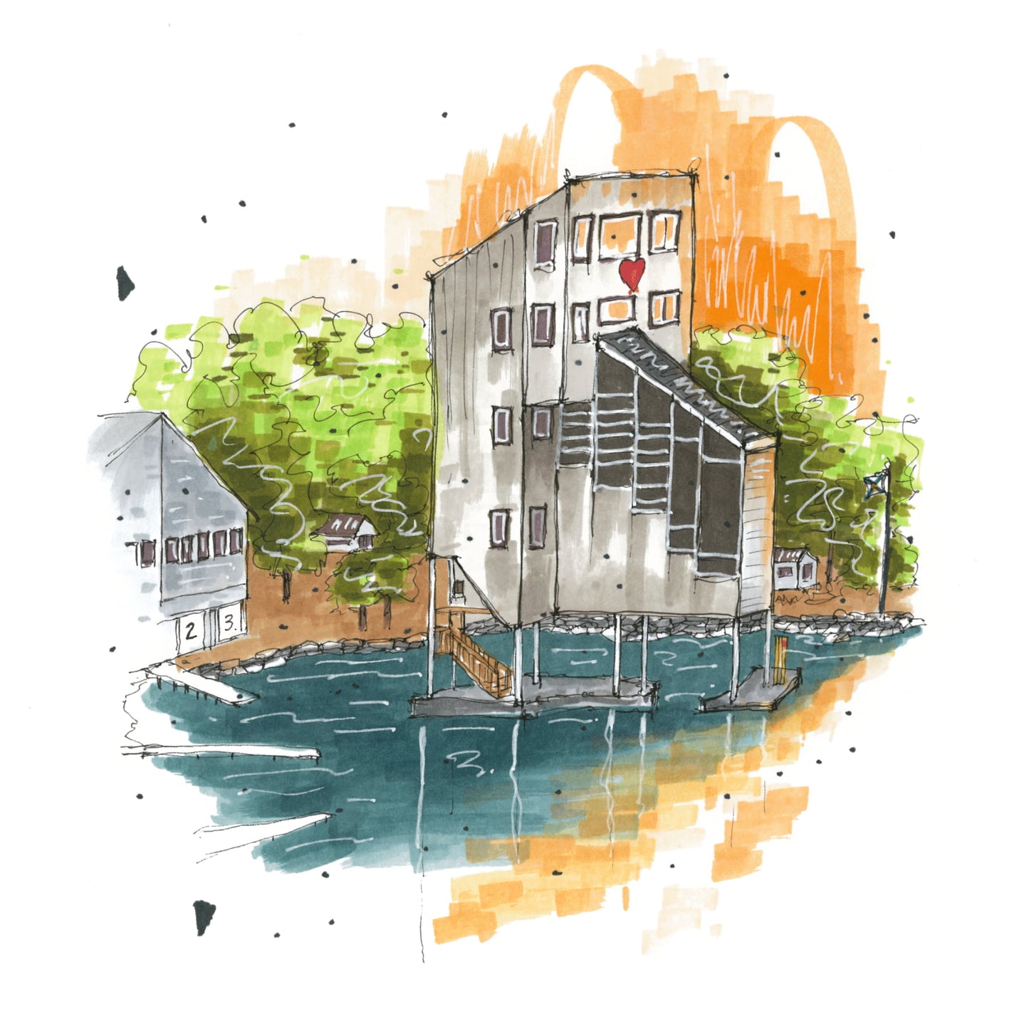 Lake Banook, Dartmouth, Nova Scotia, Print, Downtownsketcher, Wynand van Niekerk, DTS0054