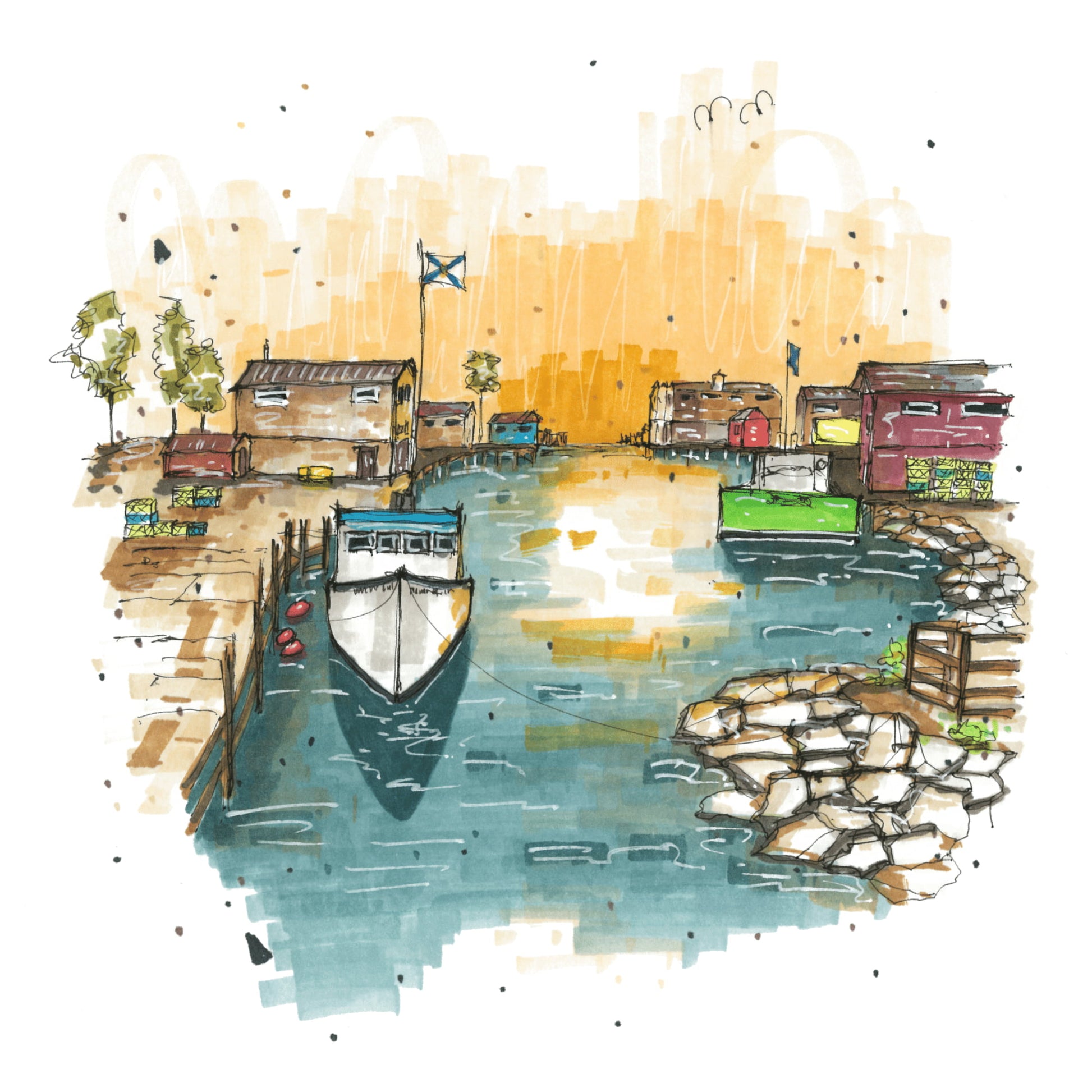 Fishermans Cove Fishing Boat, Fishermans Cove, Nova Scotia, Print, Downtownsketcher, Wynand van Niekerk, DTS0055