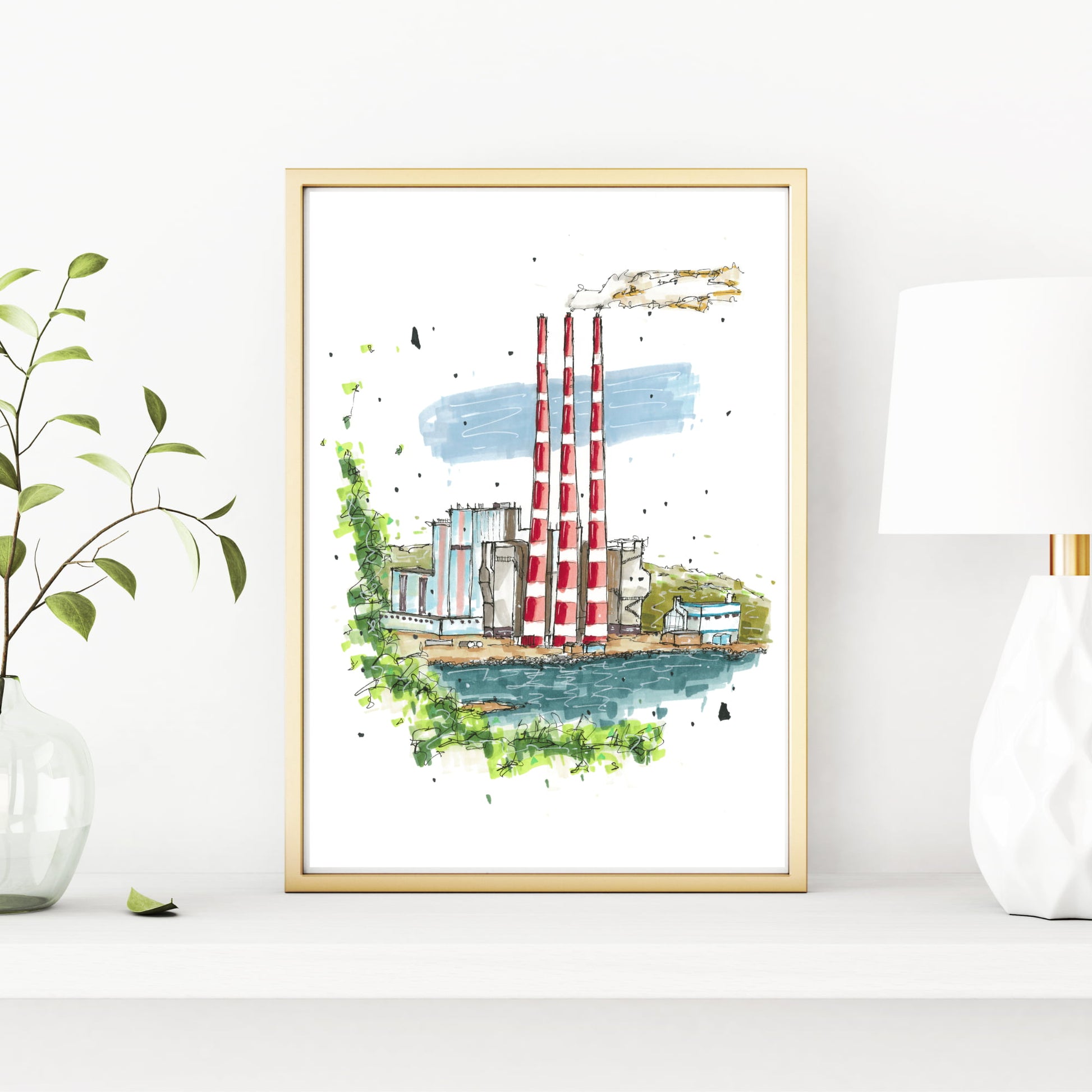 Tufts Cove Generating Station in Colour, Dartmouth, Nova Scotia, Print, Downtownsketcher, Wynand van Niekerk, DTS0062