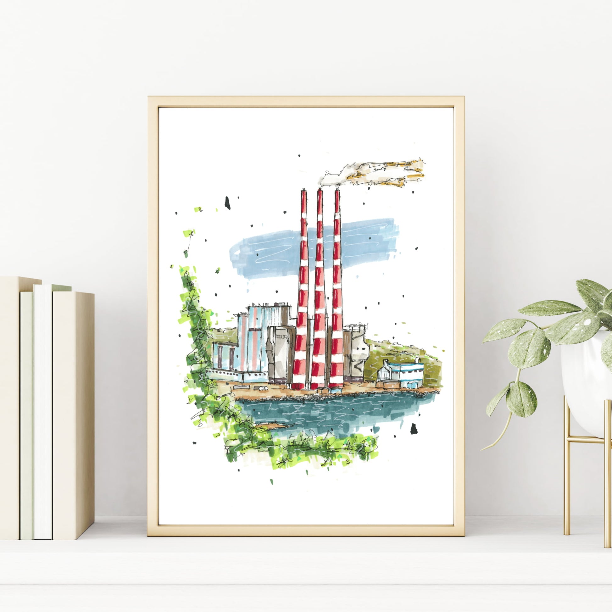 Tufts Cove Generating Station in Colour, Dartmouth, Nova Scotia, Print, Downtownsketcher, Wynand van Niekerk, DTS0062