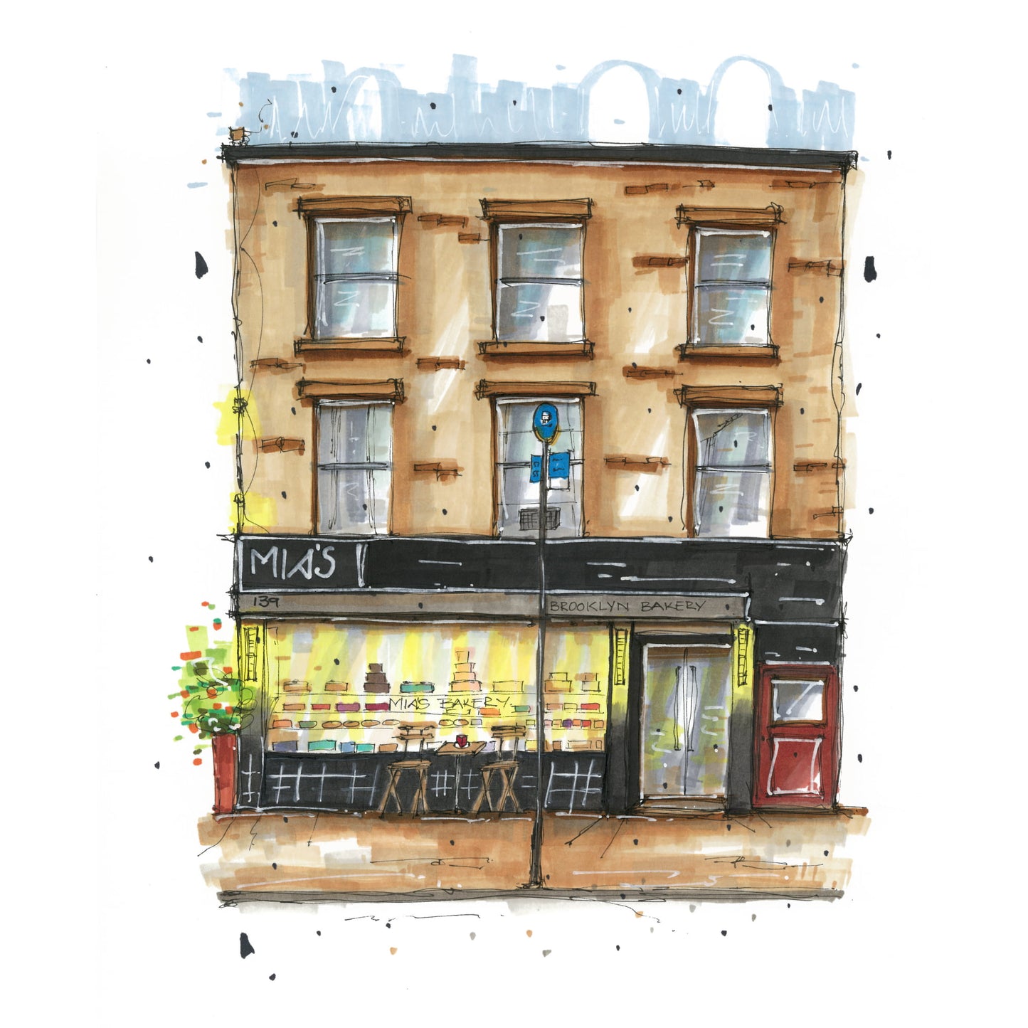 Mia's Brooklyn Bakery Storefront Sketch