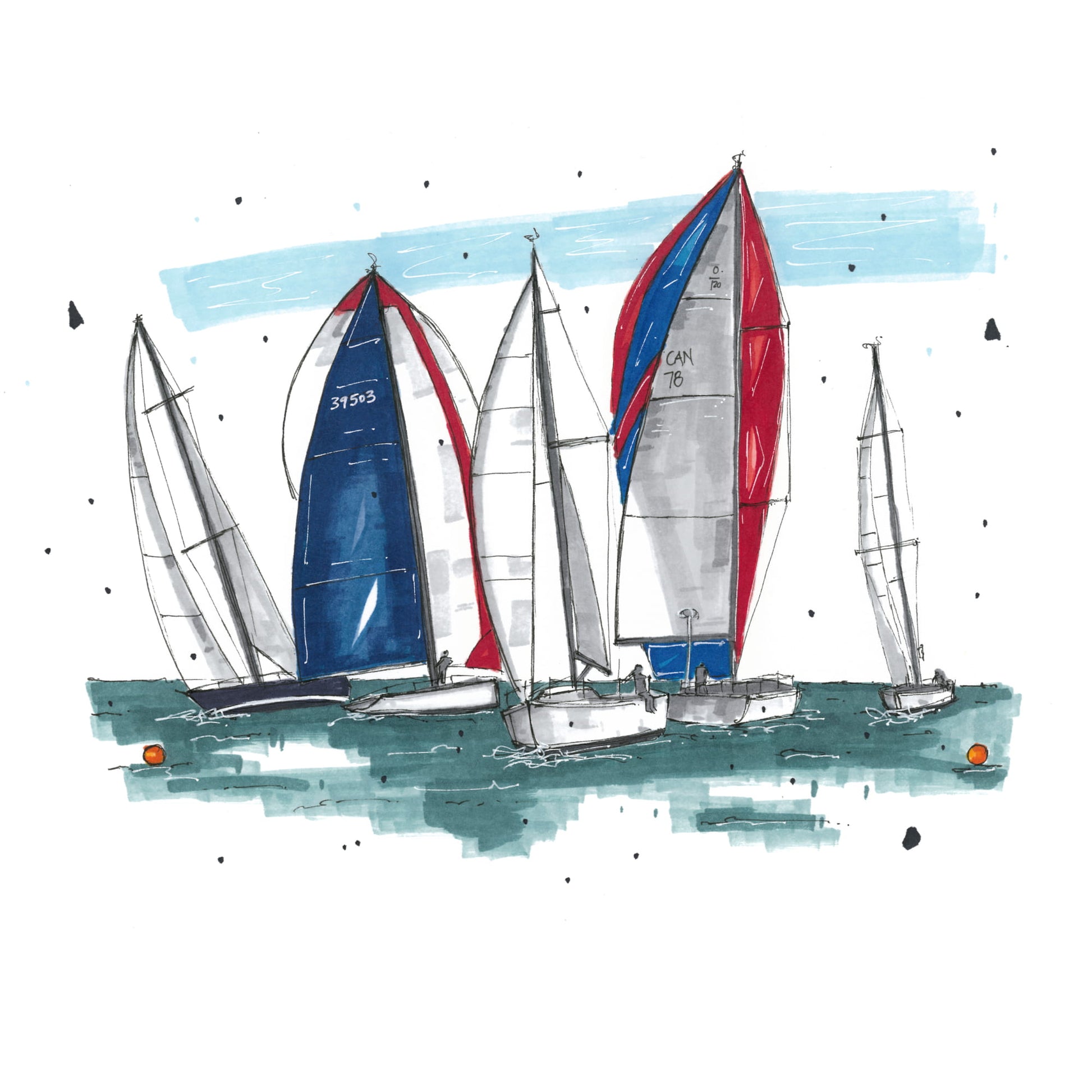 DTS0078 - Chester Race Week - Sailboats, Art Print - Artwork Print Sketch 2 - Downtown Sketcher (3)