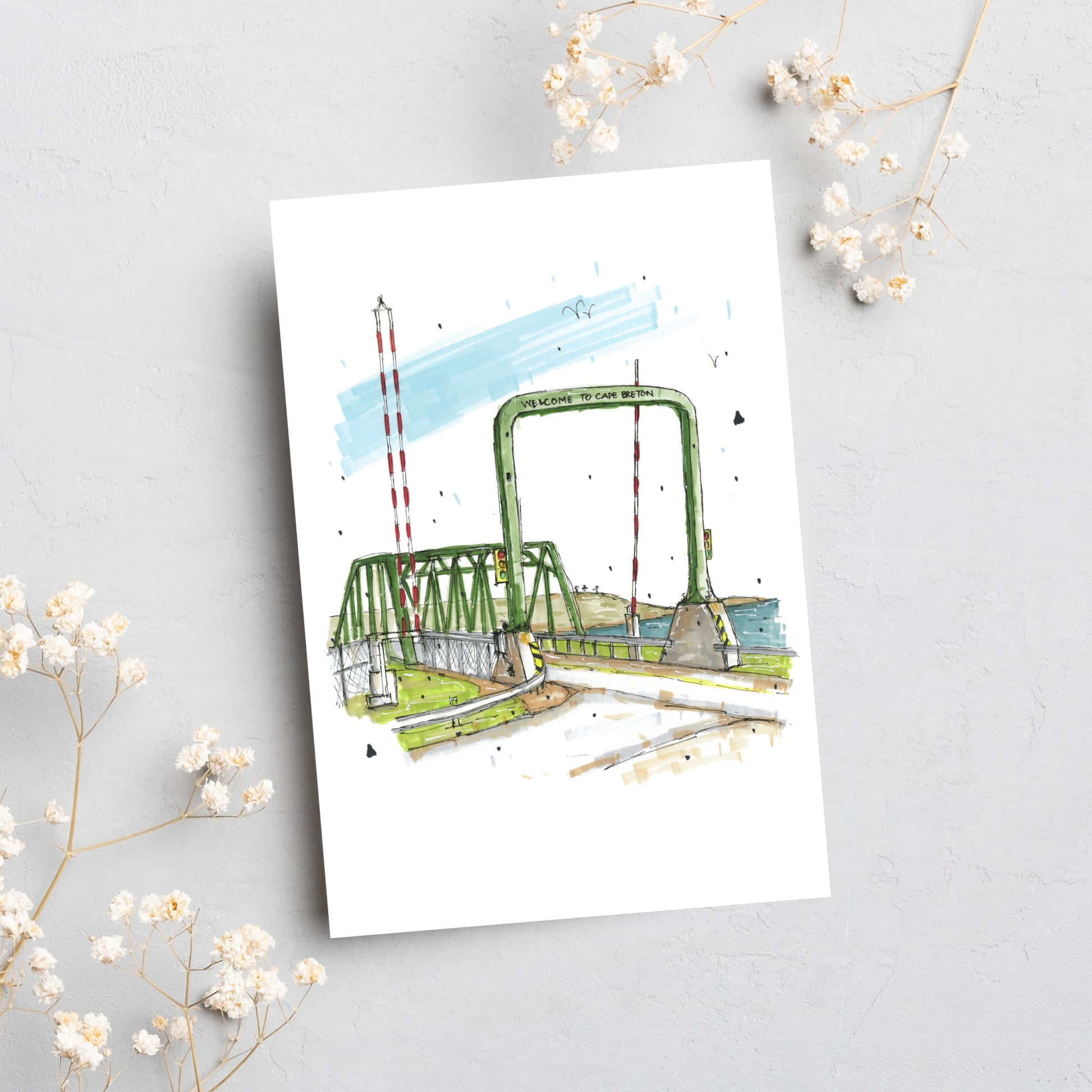 DTS0107 - Canso Causeway Cape Breton Island, Nova Scotia, Urban Sketch, Greeting Card with Envelope, Downtown Sketcher, Wynand van Niekerk