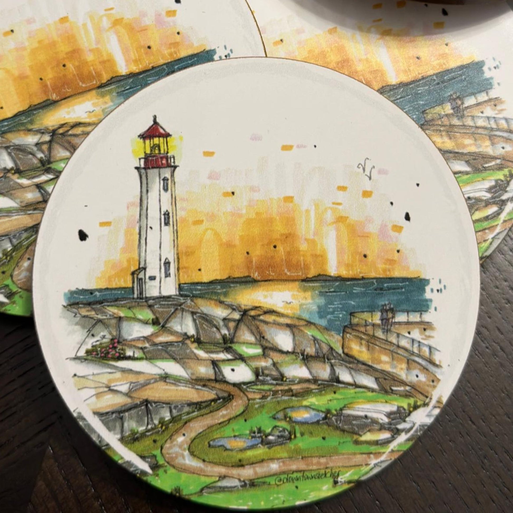 DTS0124 Peggy's Cove Lighthouse - Downtown Coasters by Downtown Sketcher