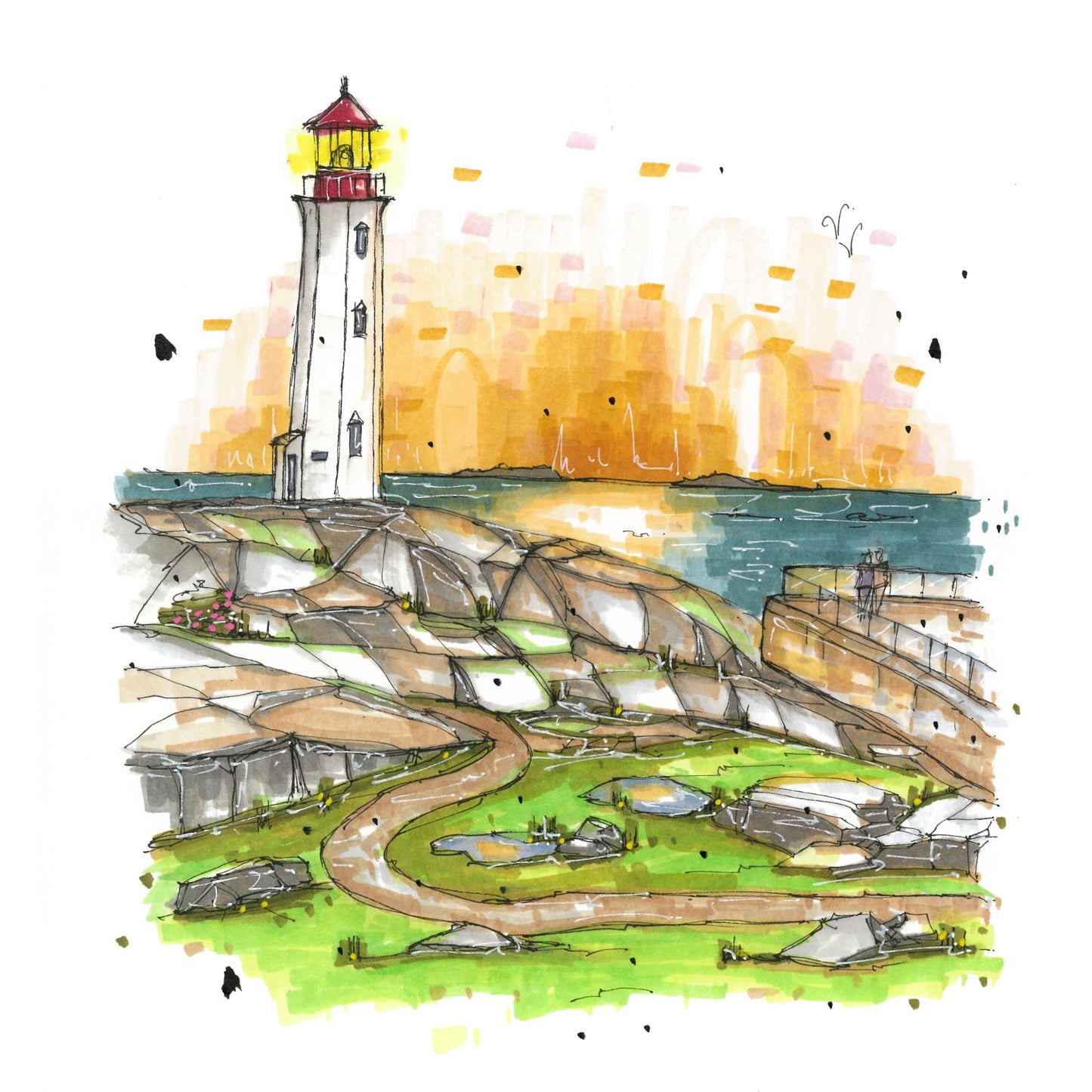 DTS0124 Peggy's Cove Lighthouse - Downtown Coasters by Downtown Sketcher