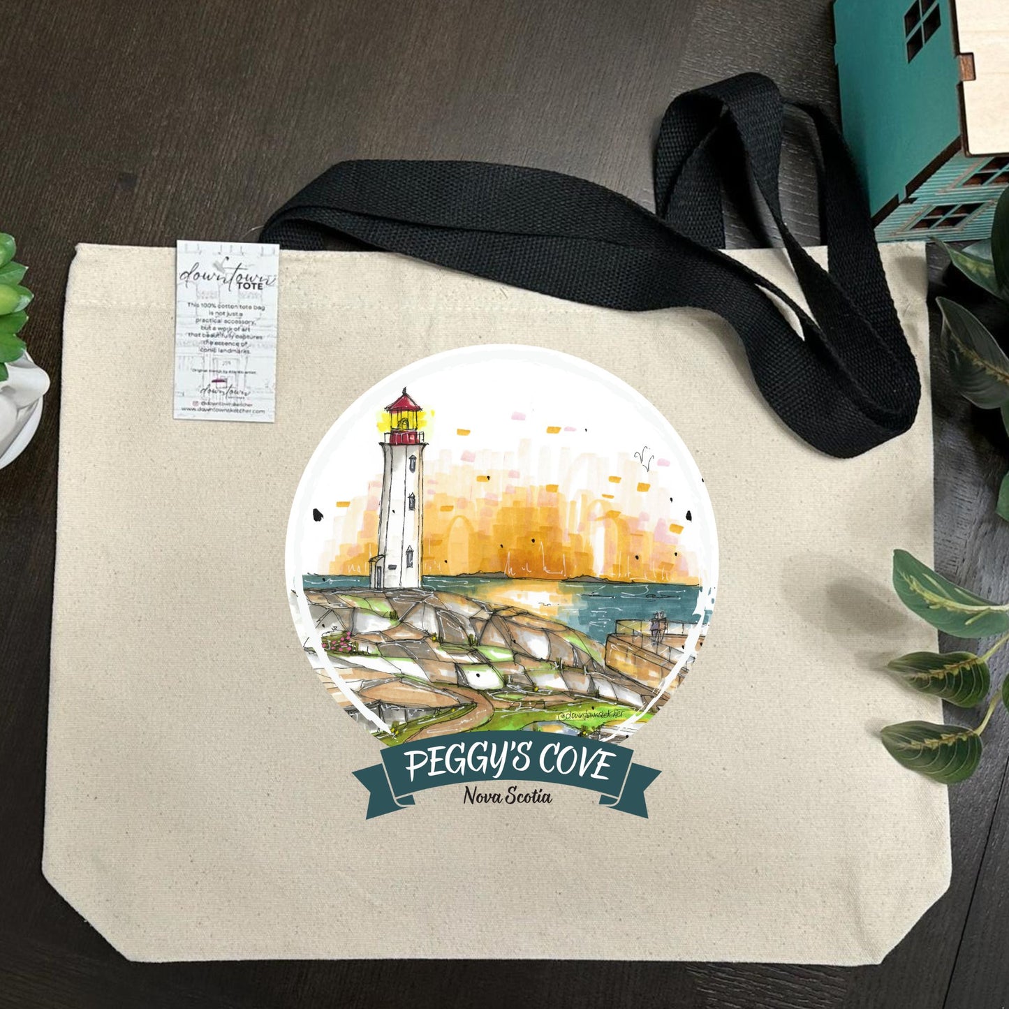 DTS0124T Peggy's Cove Lighthouse - Standard - Downtown Tote - Downtown Sketcher