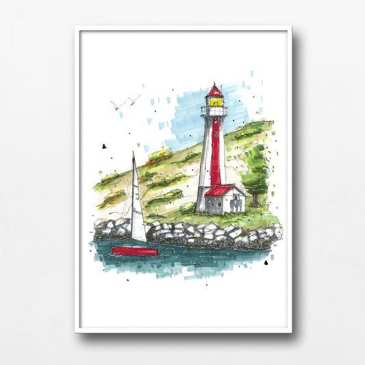 Georges Island Lighthouse, Terence Bay, Halifax, Print, Downtown Sketcher, Wynand van Niekerk