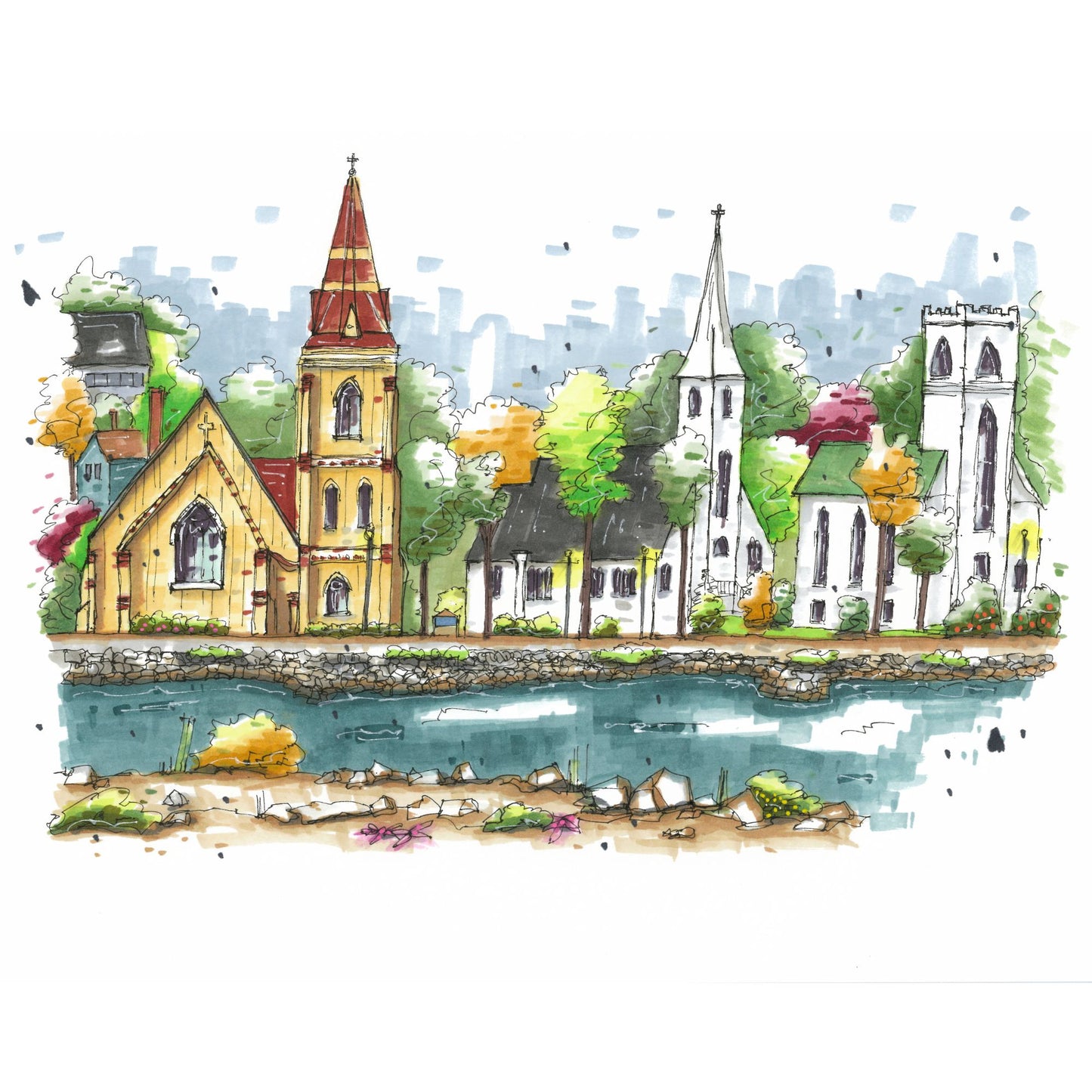 Three Churches Mahone Bay Greeting Card