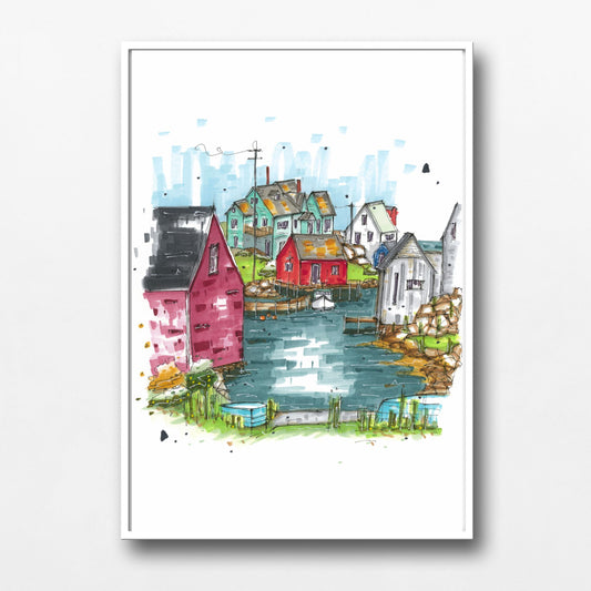 DTS0144 Peggy's Cove Fishing Village, Print, Downtown Sketcher, Wynand van Niekerk