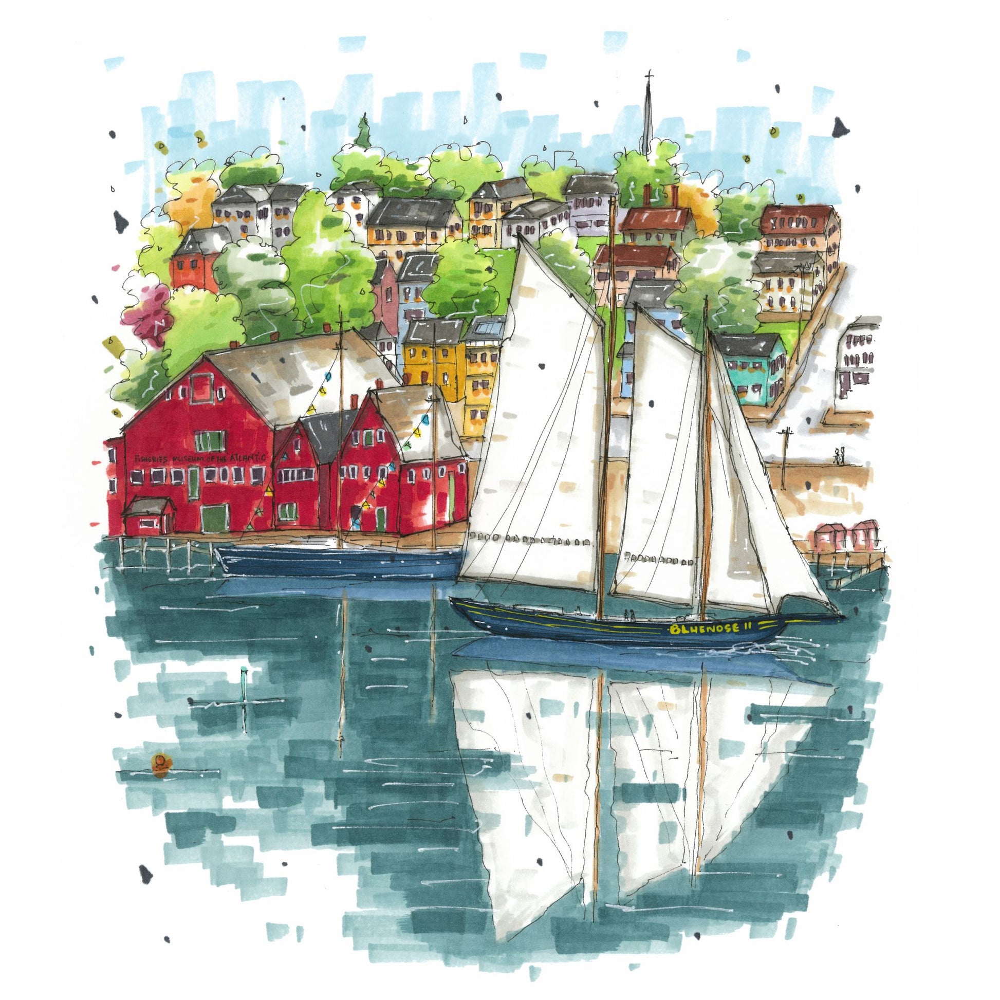 DTS0145 Bluenose II in Lunenburg Harbour, Print, Downtown Sketcher, Wynand van Niekerk