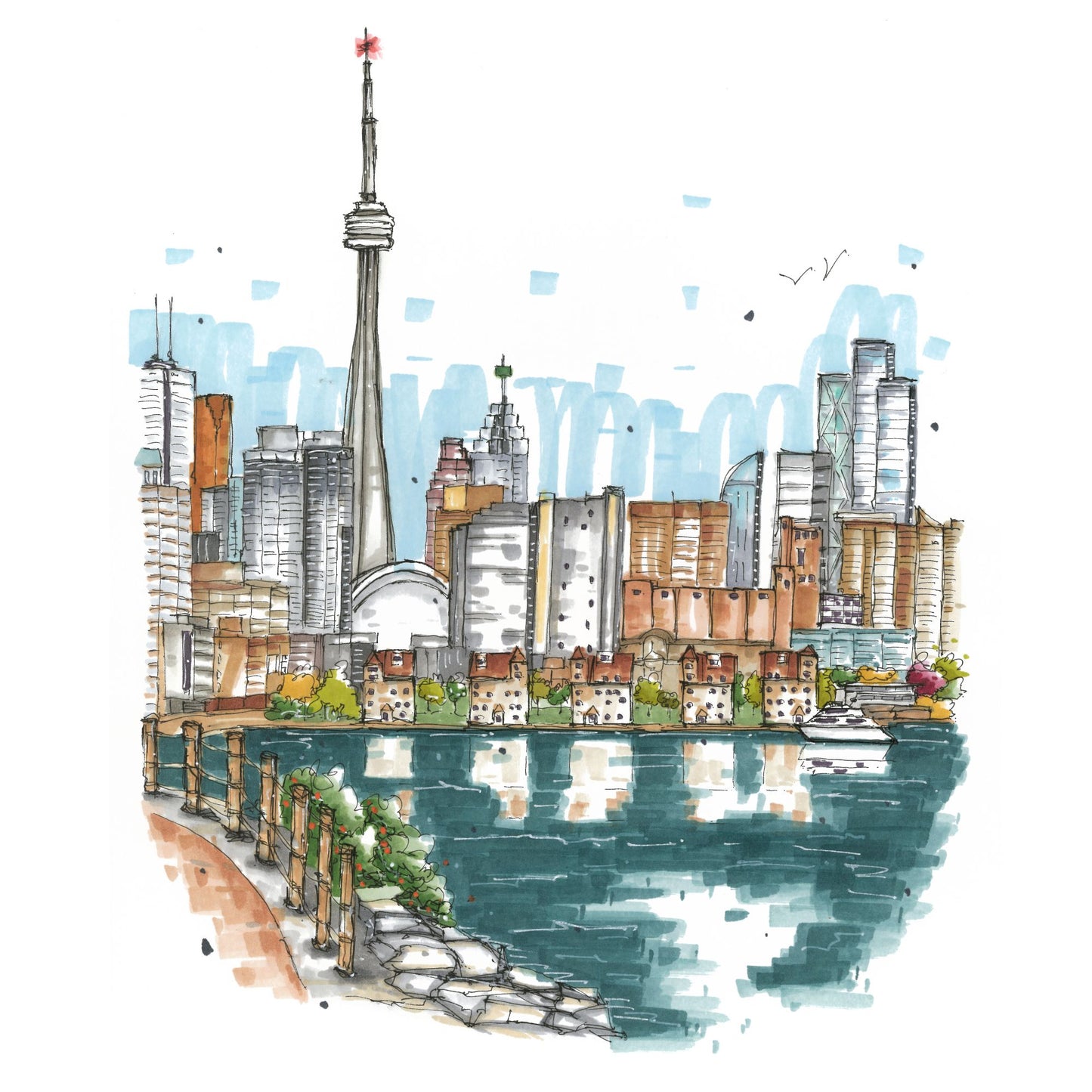 DTS0175 Trillium Park view of Toronto skyline - Downtown - Downtown Coasters by Downtown Sketcher