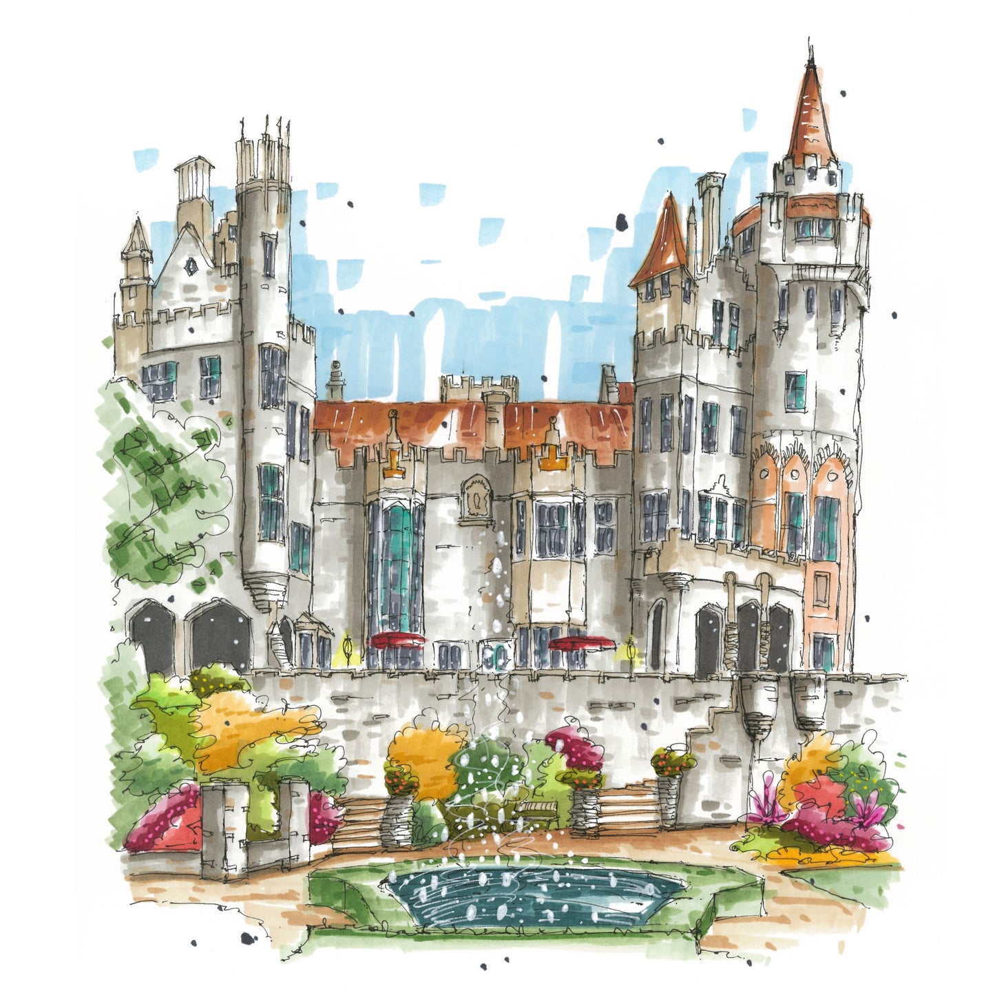 DTS0177 Casa Loma, Toronto's Majestic Castle - Downtown Coasters by Downtown Sketcher