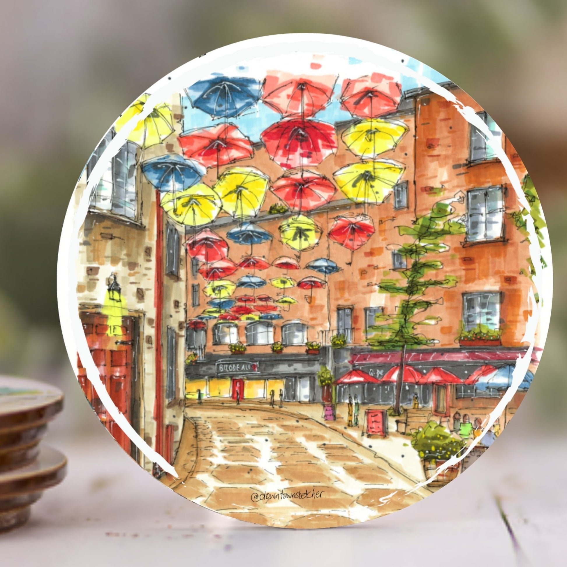 DTS0204 Umbrella Alley, Quebec City - Downtown Coasters by Downtown Sketcher