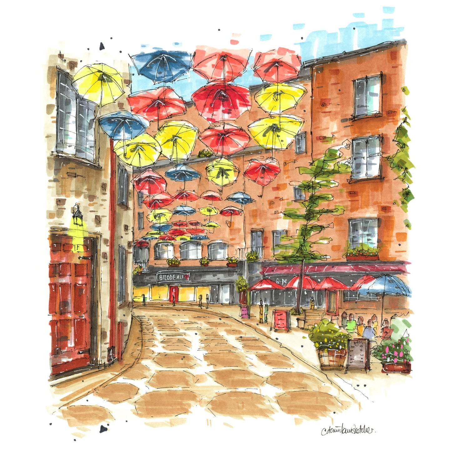 DTS0204 Umbrella Alley, Quebec City - Downtown Coasters by Downtown Sketcher