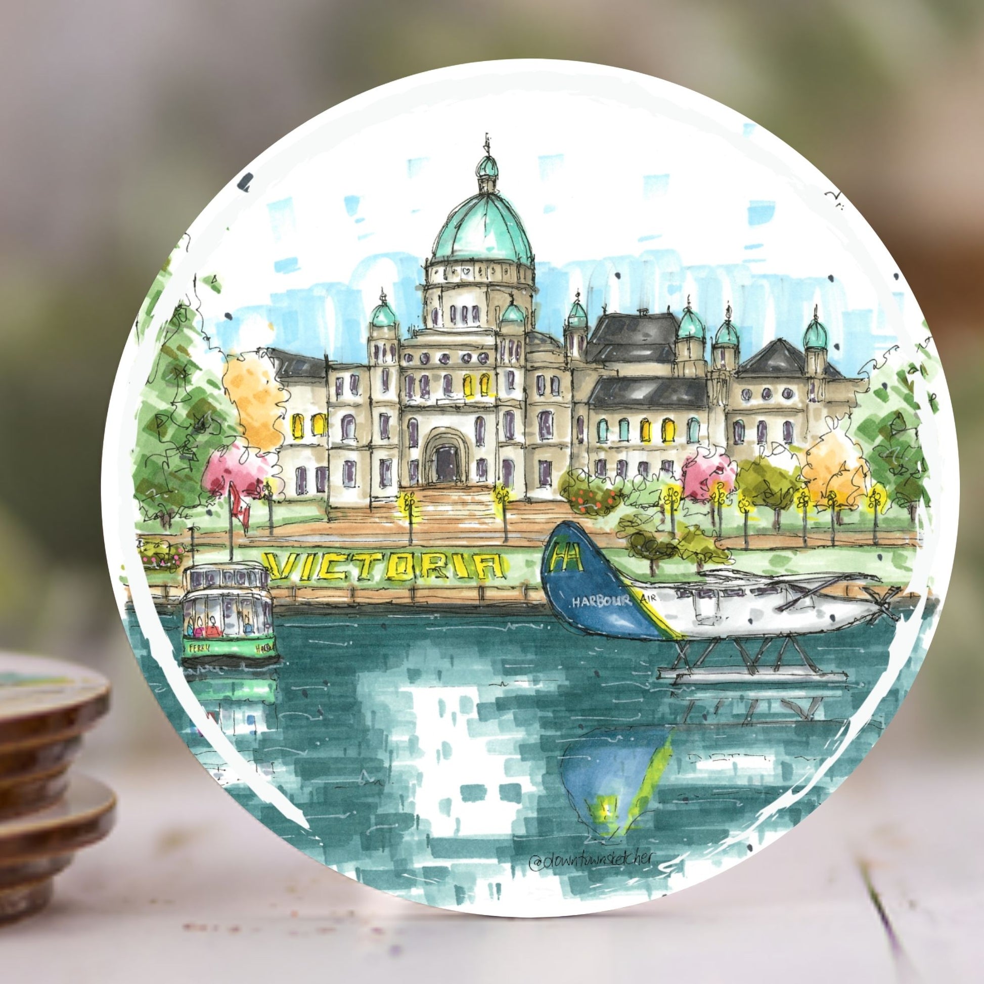DTS0239 Legislative Assembly of British Columbia Waterfront, Victoria - Coaster - Downtown Sketcher