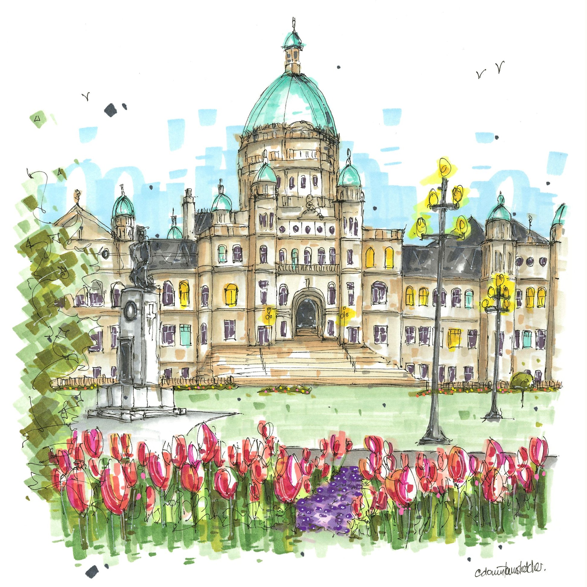 DTS0240 Legislative Assembly of British Columbia Tulips, Victoria - Downtown Sketcher