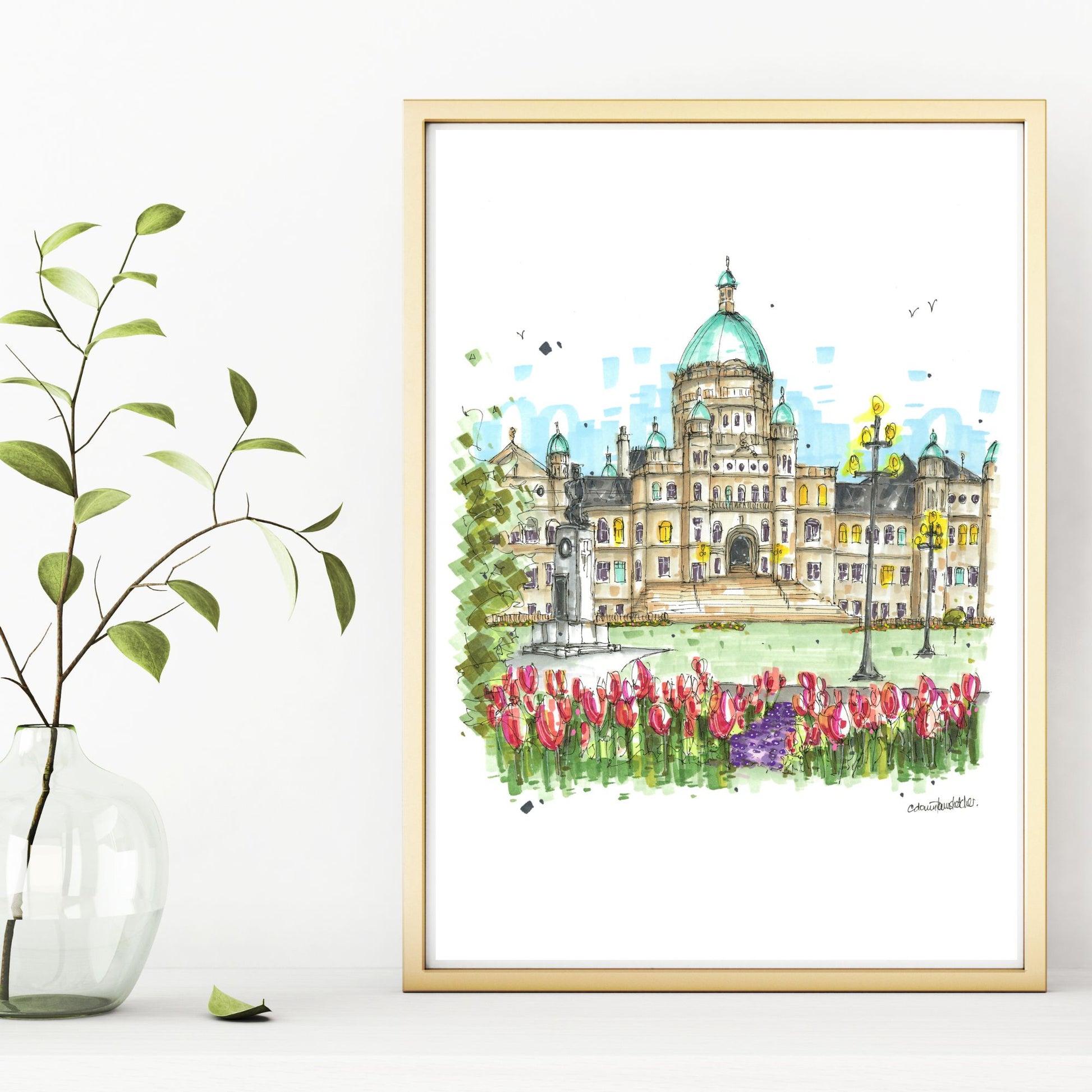 DTS0240 Legislative Assembly of British Columbia Tulips, Victoria - Downtown Sketcher