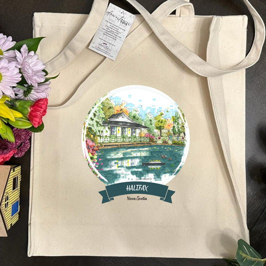 DTS0243 Griffin's Pond and model Titanic, Halifax Public Gardens - Tote Bag - Downtown Sketcher