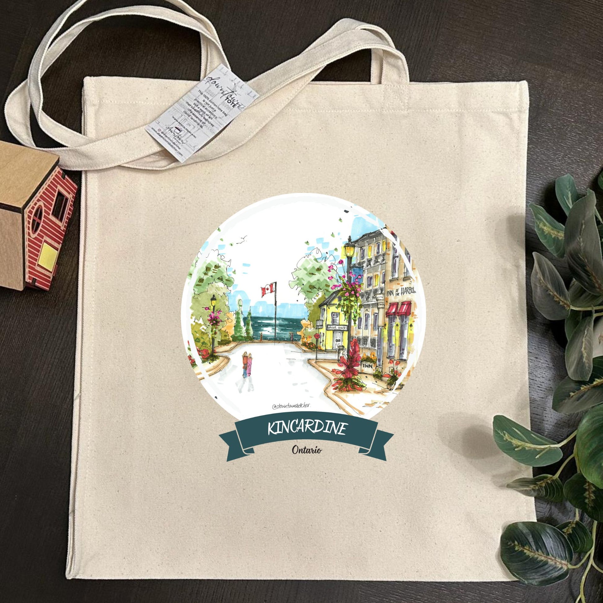 DTS0252 Inn at the Harbour and Walker House Museum, Kincardine, Ontario - Tote Bag - Downtown Sketcher