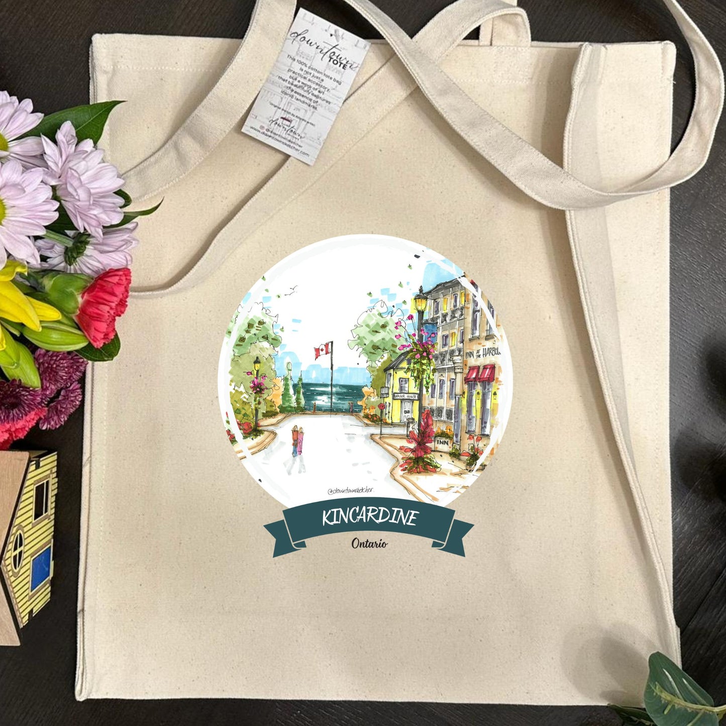 DTS0252 Inn at the Harbour and Walker House Museum, Kincardine, Ontario - Tote Bag - Downtown Sketcher