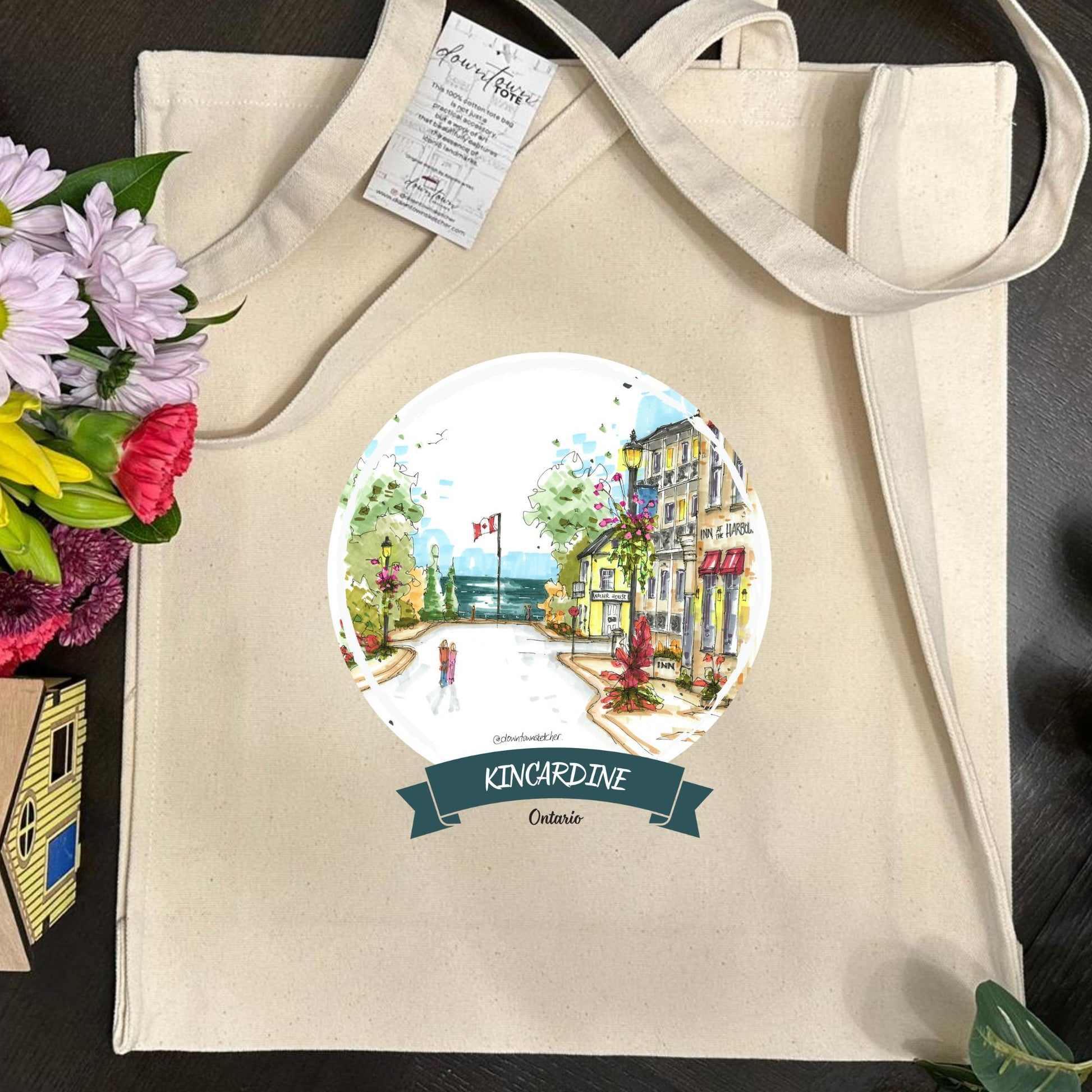 DTS0252 Inn at the Harbour and Walker House Museum, Kincardine, Ontario - Tote Bag - Downtown Sketcher