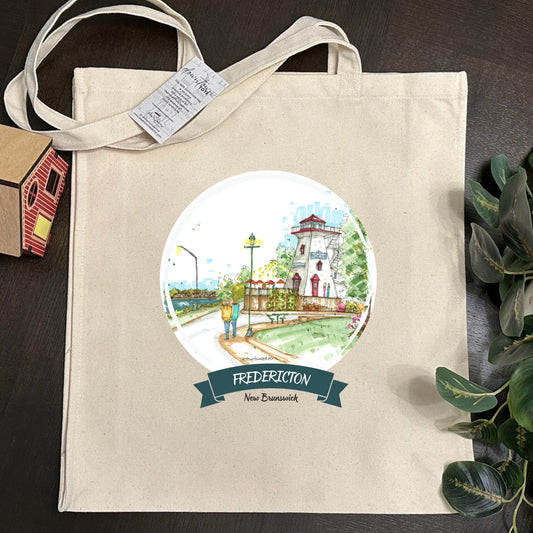 DTS0255 The Lighthouse by 540 & Bill Thorpe Walking Bridge, Fredericton - Tote Bag - Downtown Sketcher 
