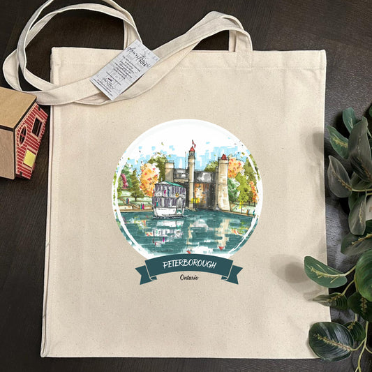 DTS0262 Liftlock & the Riverboat Cruises, Peterborough, Ontario - Tote Bag - Downtown Sketcher - Tote Bag - Downtown Sketcher (1)